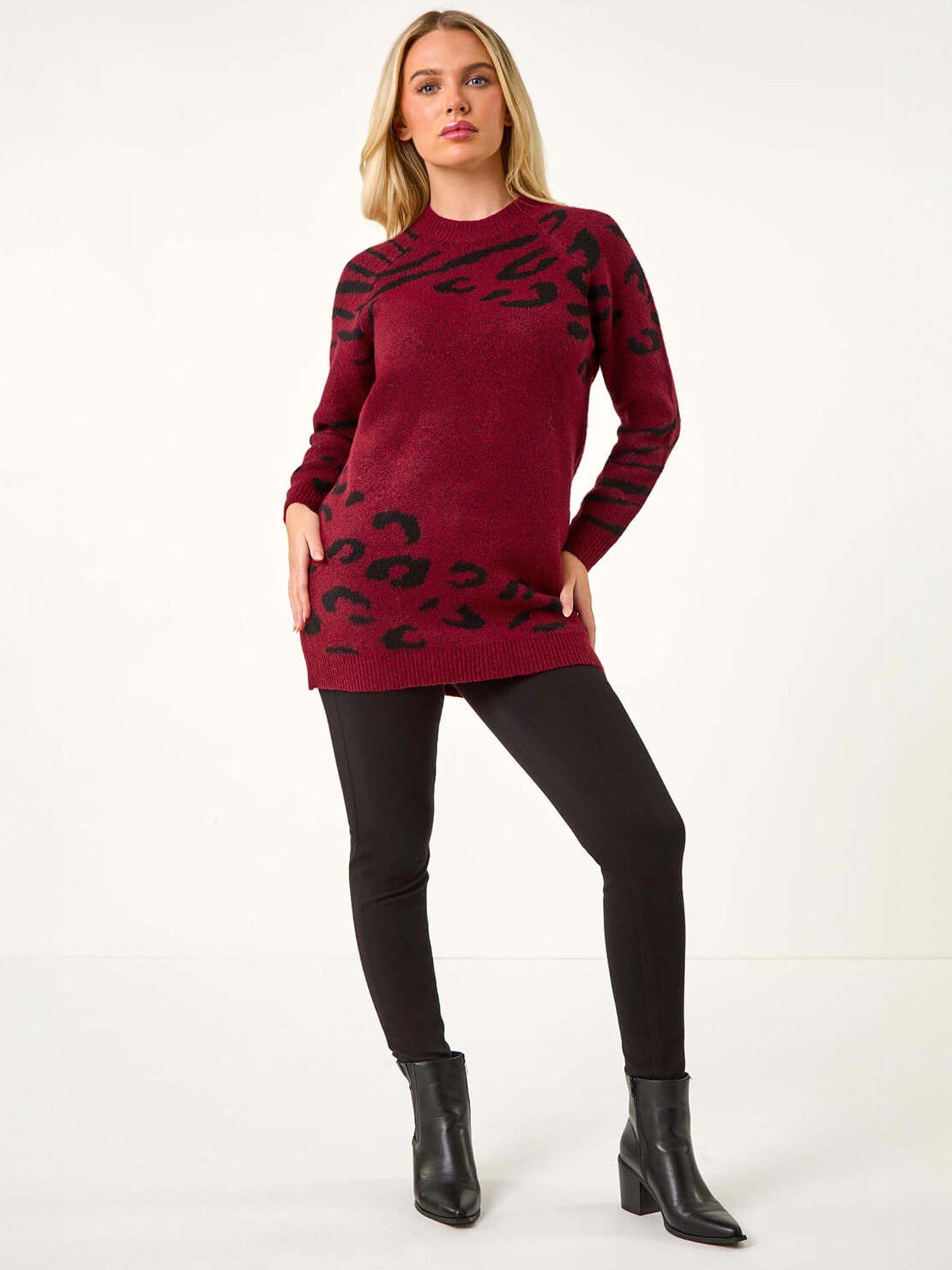  image of roman-petite-animal-print-longline-stretch-jumper-red