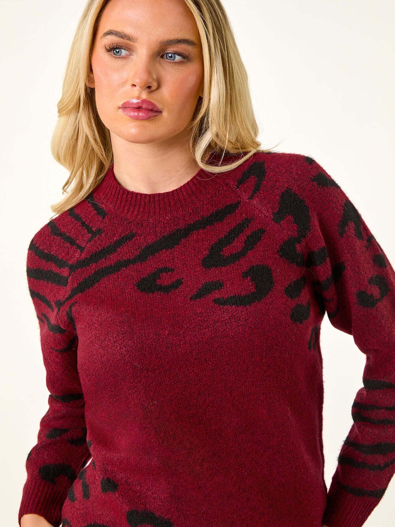  image of roman-petite-animal-print-longline-stretch-jumper-red