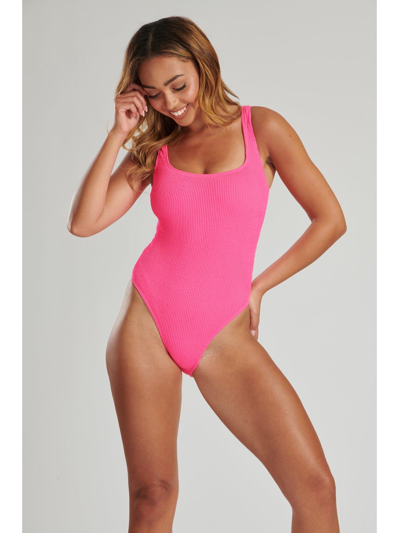 undefined Crinkle Scoop Swimsuit - Pink
