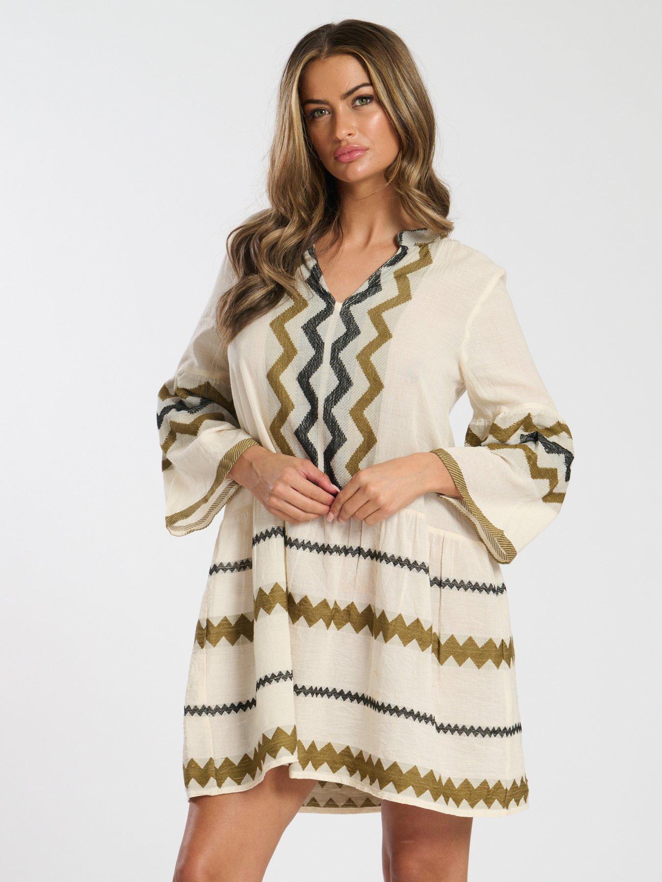 south-beach-jacquard-drop-hem-tiered-mini-dress-khaki