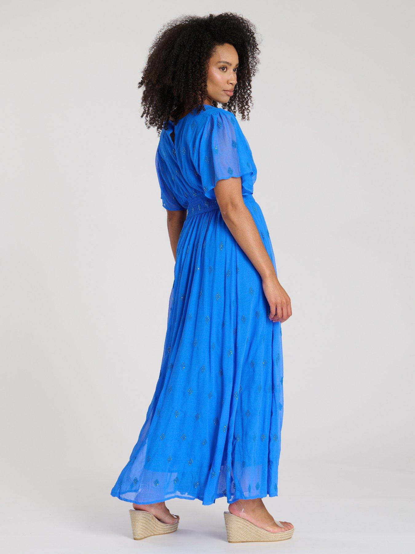  image of south-beach-sequin-detail-button-detail-midi-dress-blue