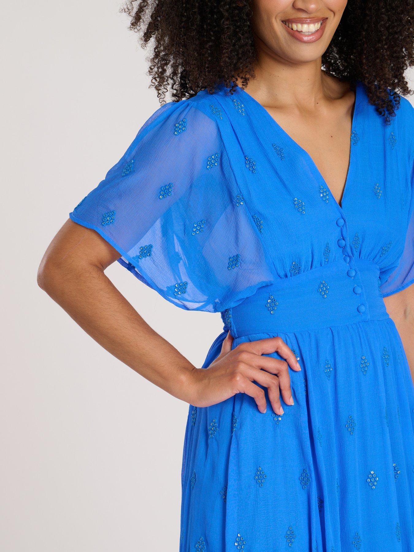  image of south-beach-sequin-detail-button-detail-midi-dress-blue