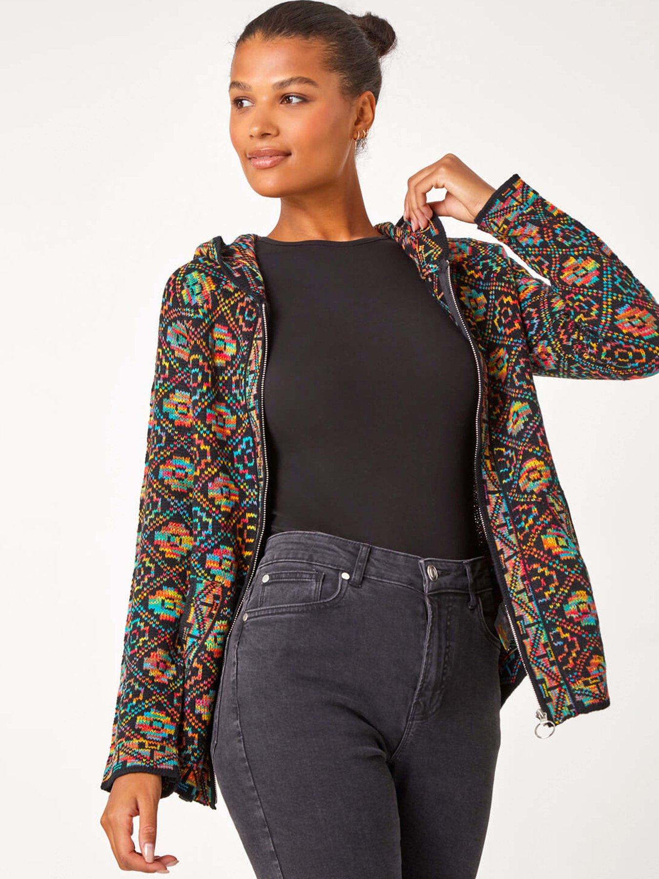 undefined Aztec Zip Front Hooded Cardigan - Multi