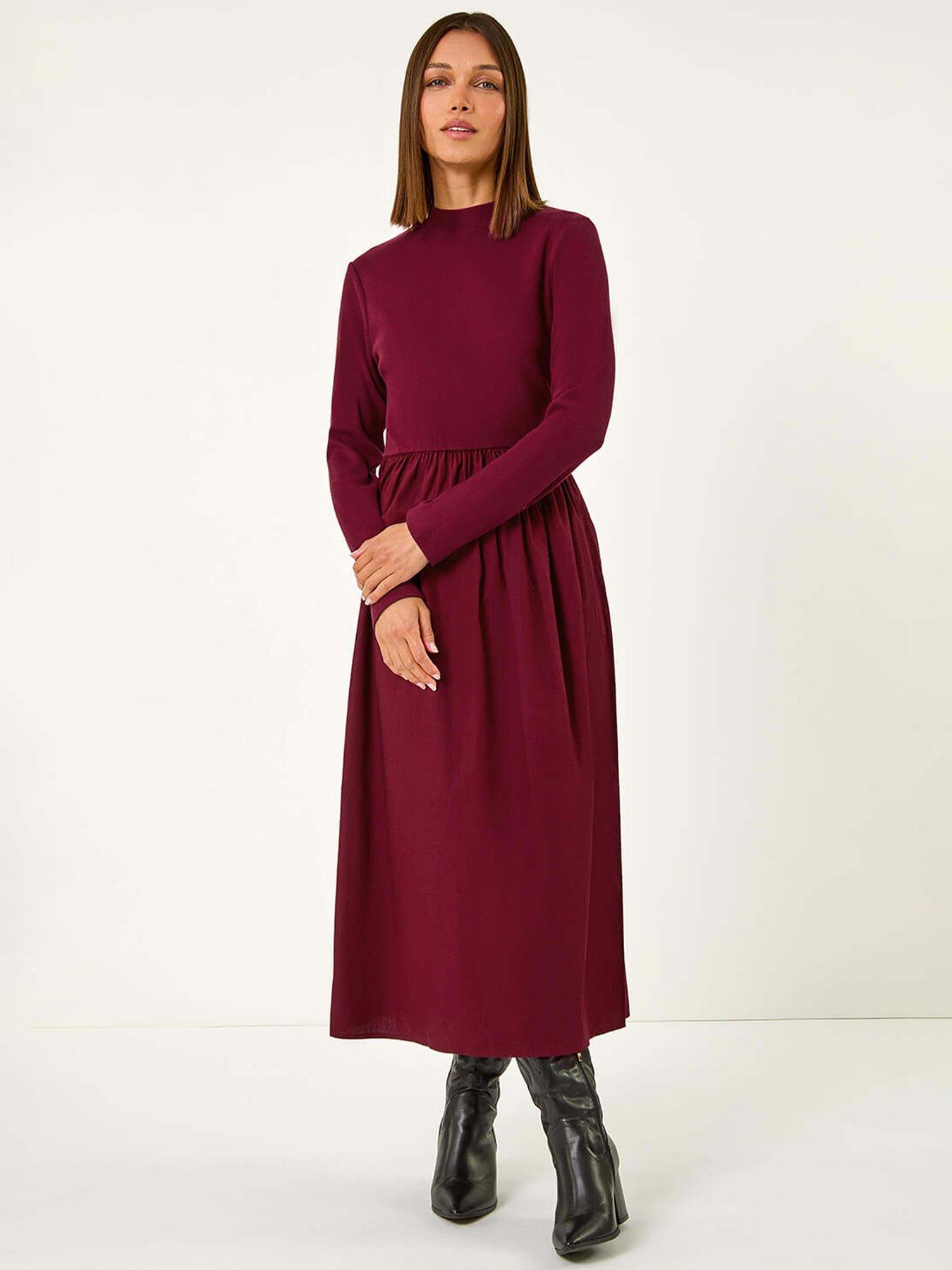 Roman Cotton Stretch Jersey Mix Midi Dress - Red