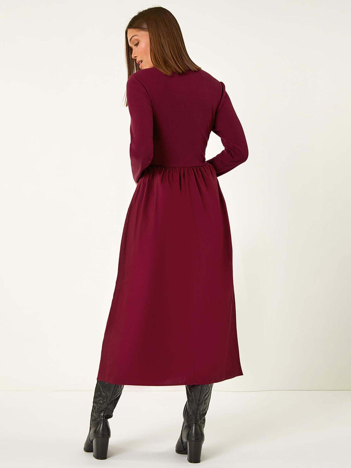 Image 2 of 5 of Roman Cotton Stretch Jersey Mix Midi Dress - Red