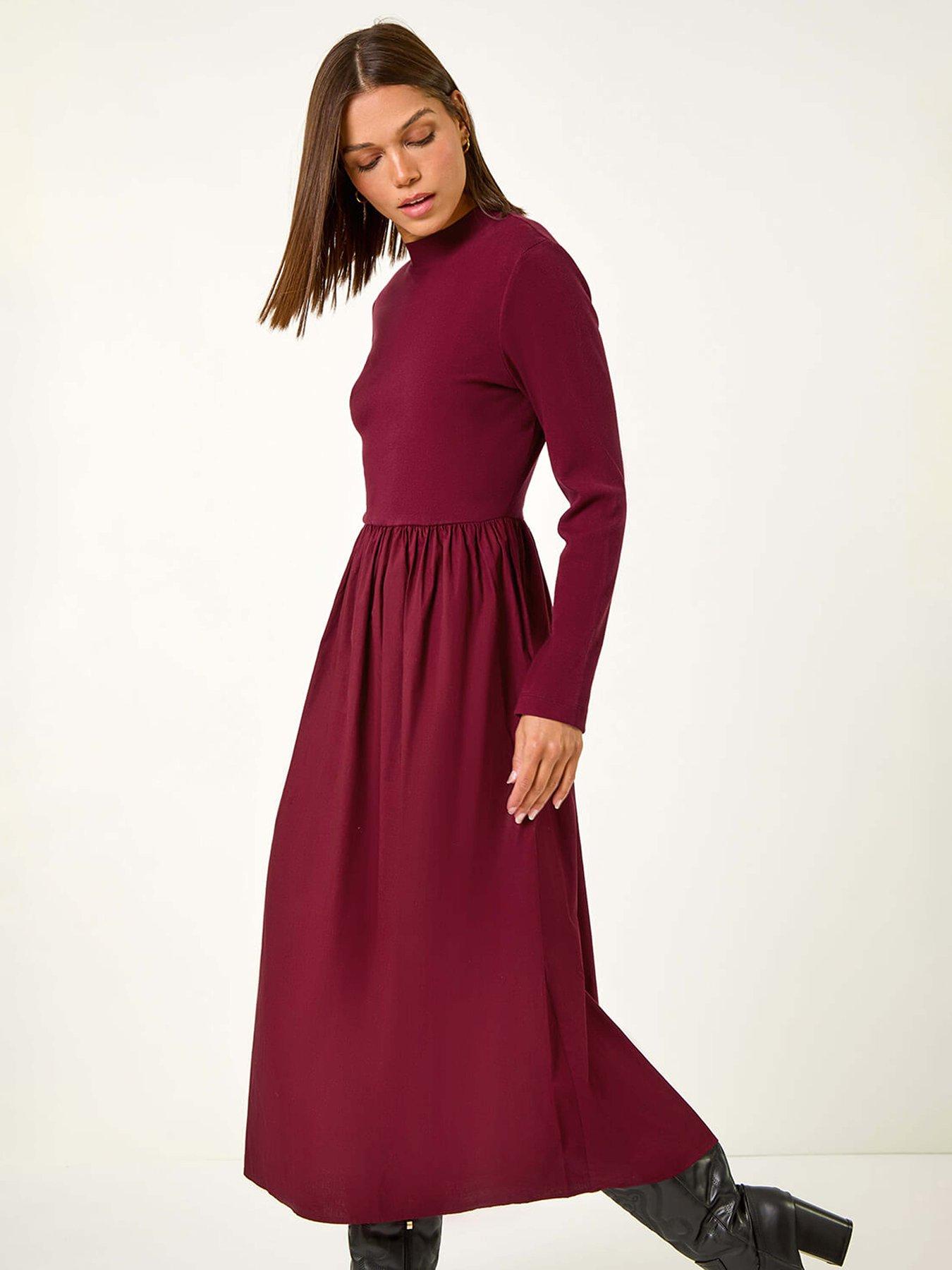 Image 3 of 5 of Roman Cotton Stretch Jersey Mix Midi Dress - Red
