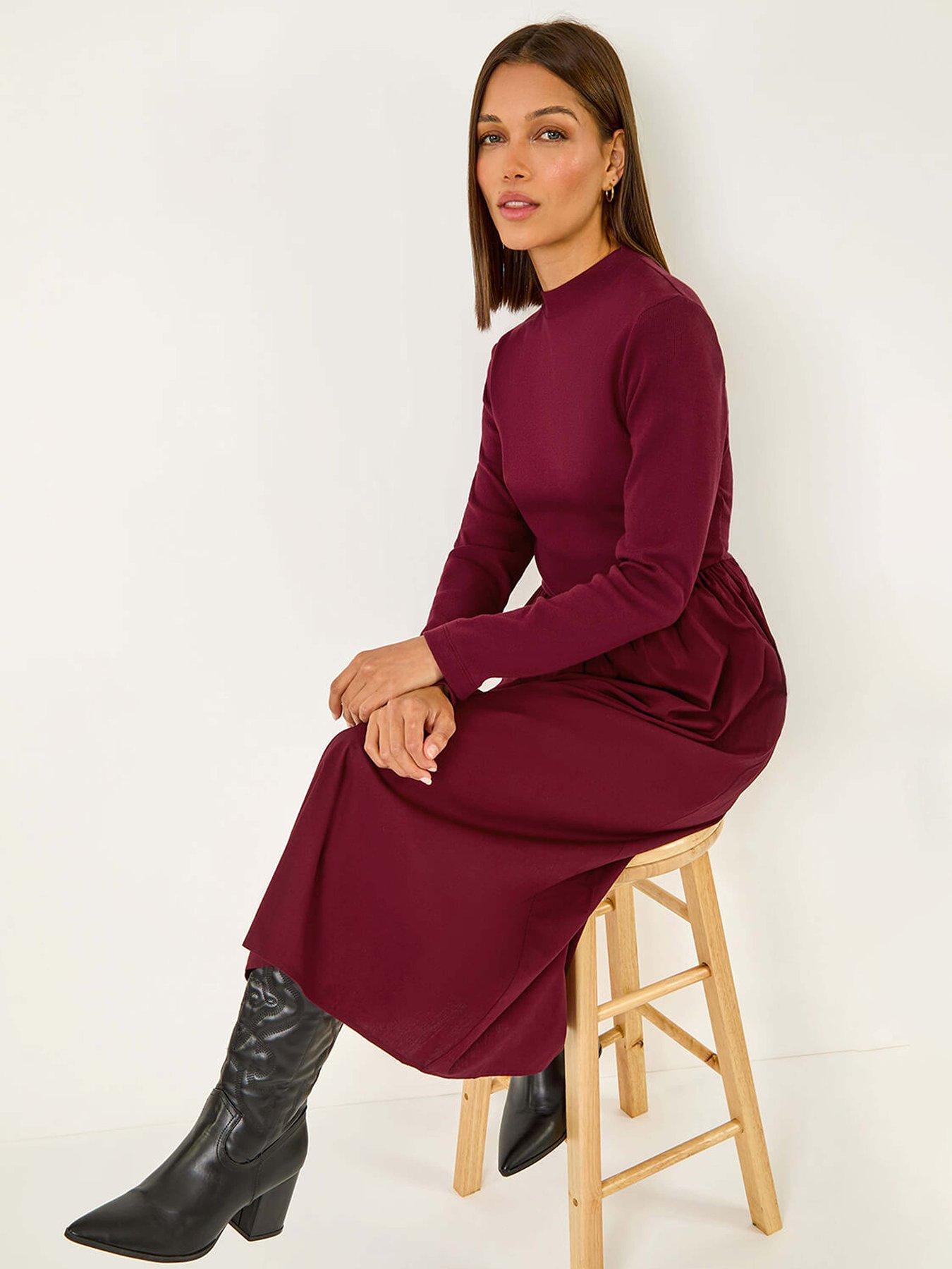 Image 4 of 5 of Roman Cotton Stretch Jersey Mix Midi Dress - Red