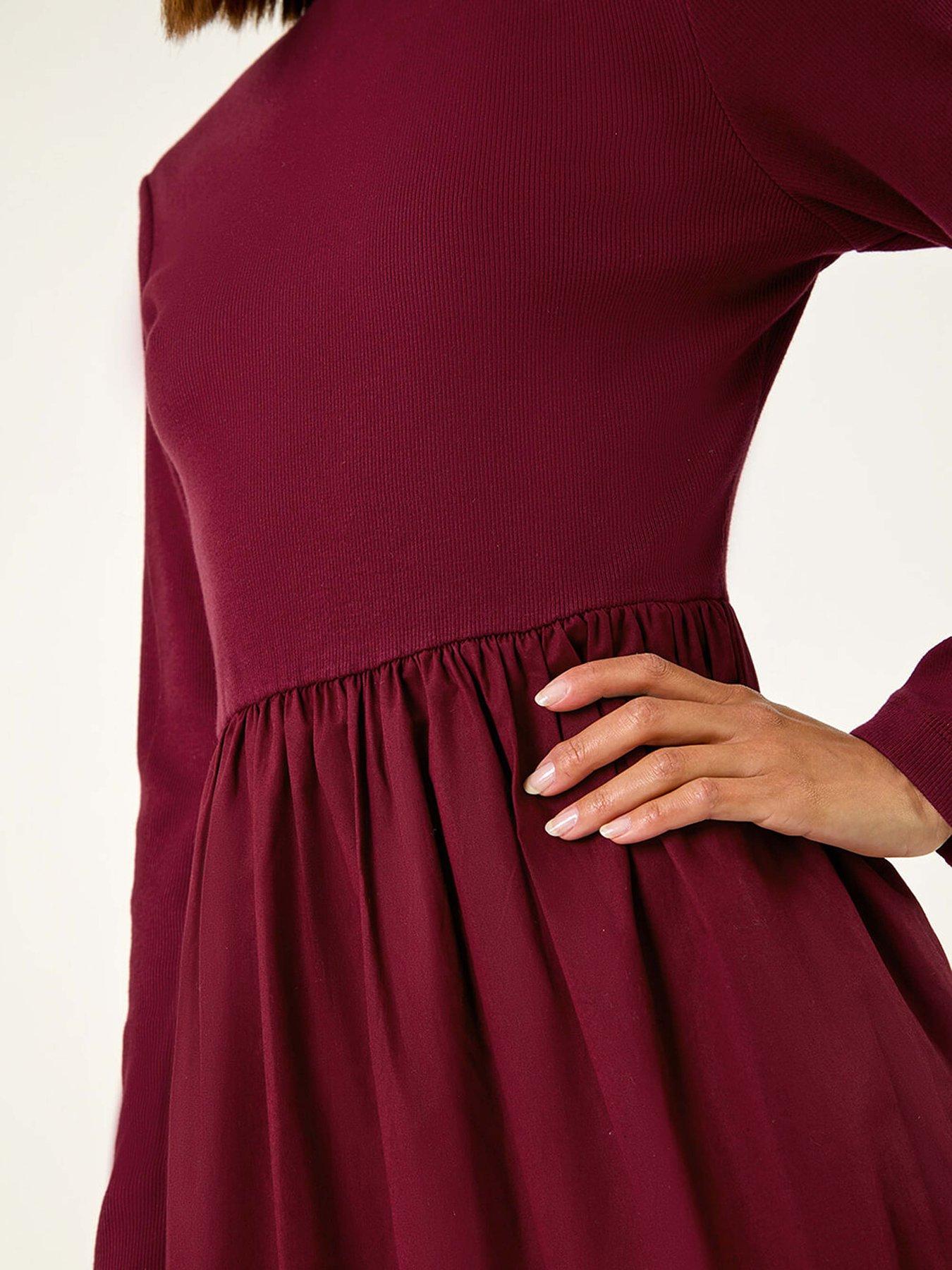Image 5 of 5 of Roman Cotton Stretch Jersey Mix Midi Dress - Red