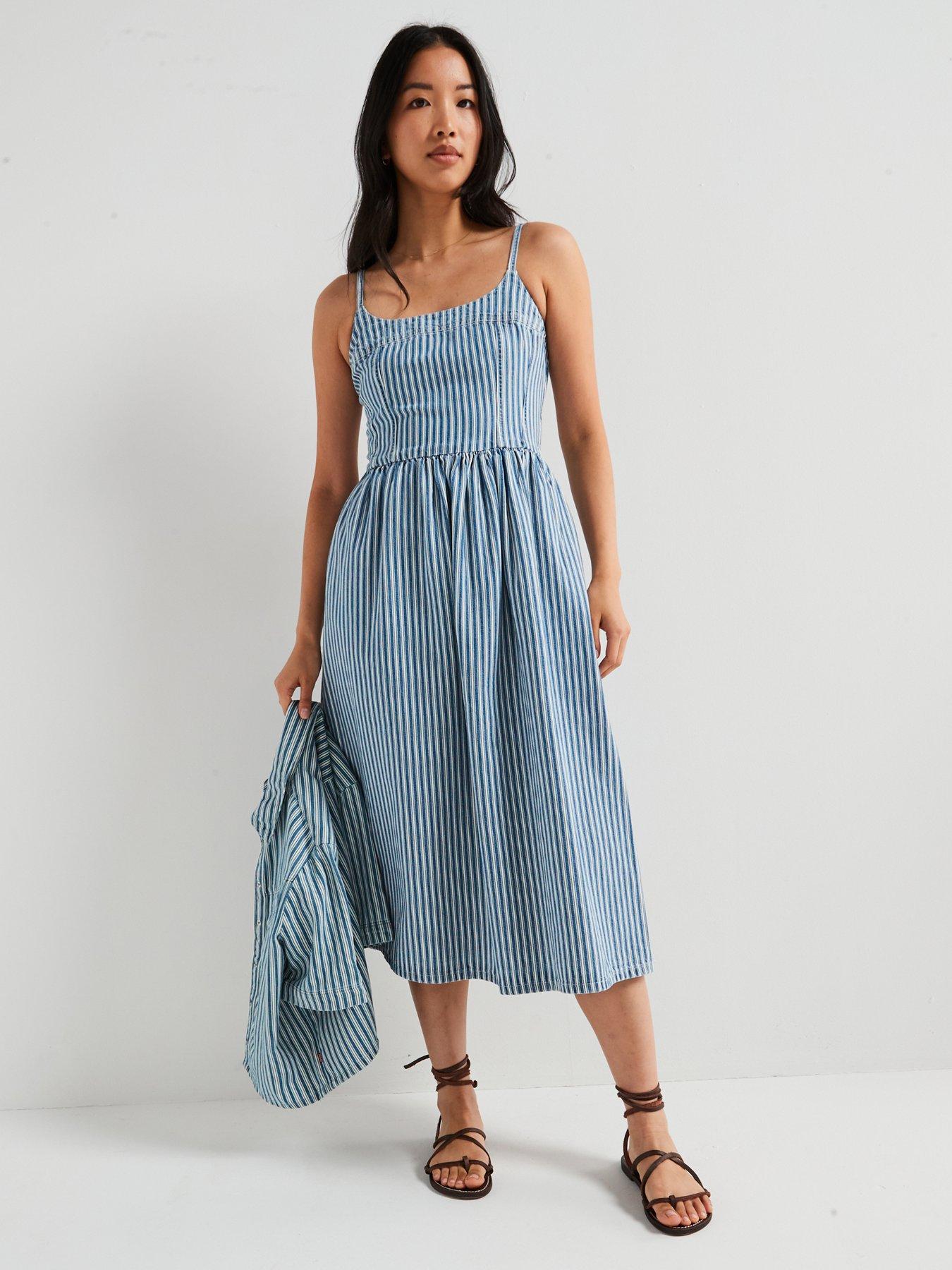 Levi's Alessie Bustier Dress - Mischa Stripe Denim - Blue