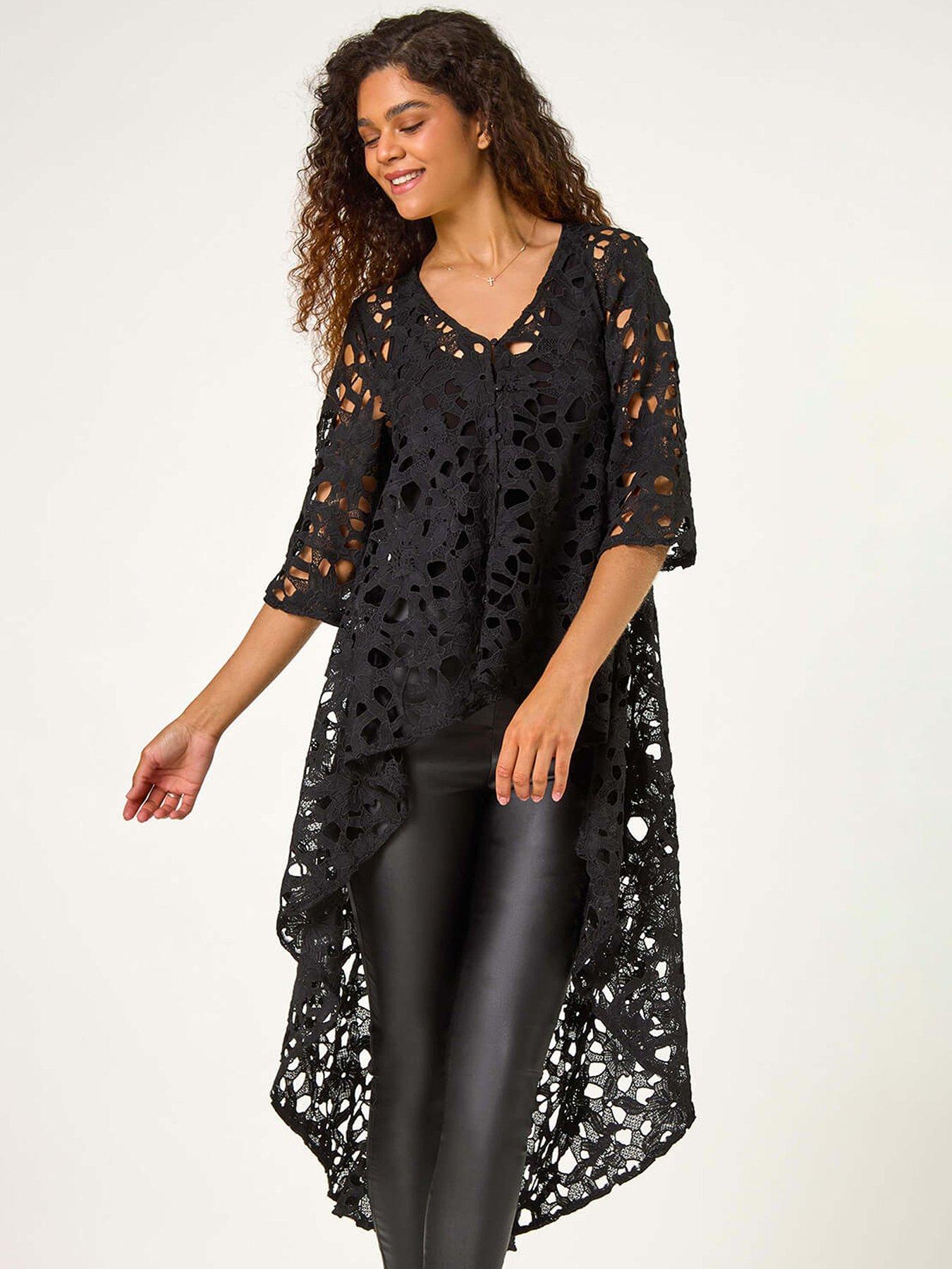 roman-lace-detail-highlow-hem-button-blouse-black