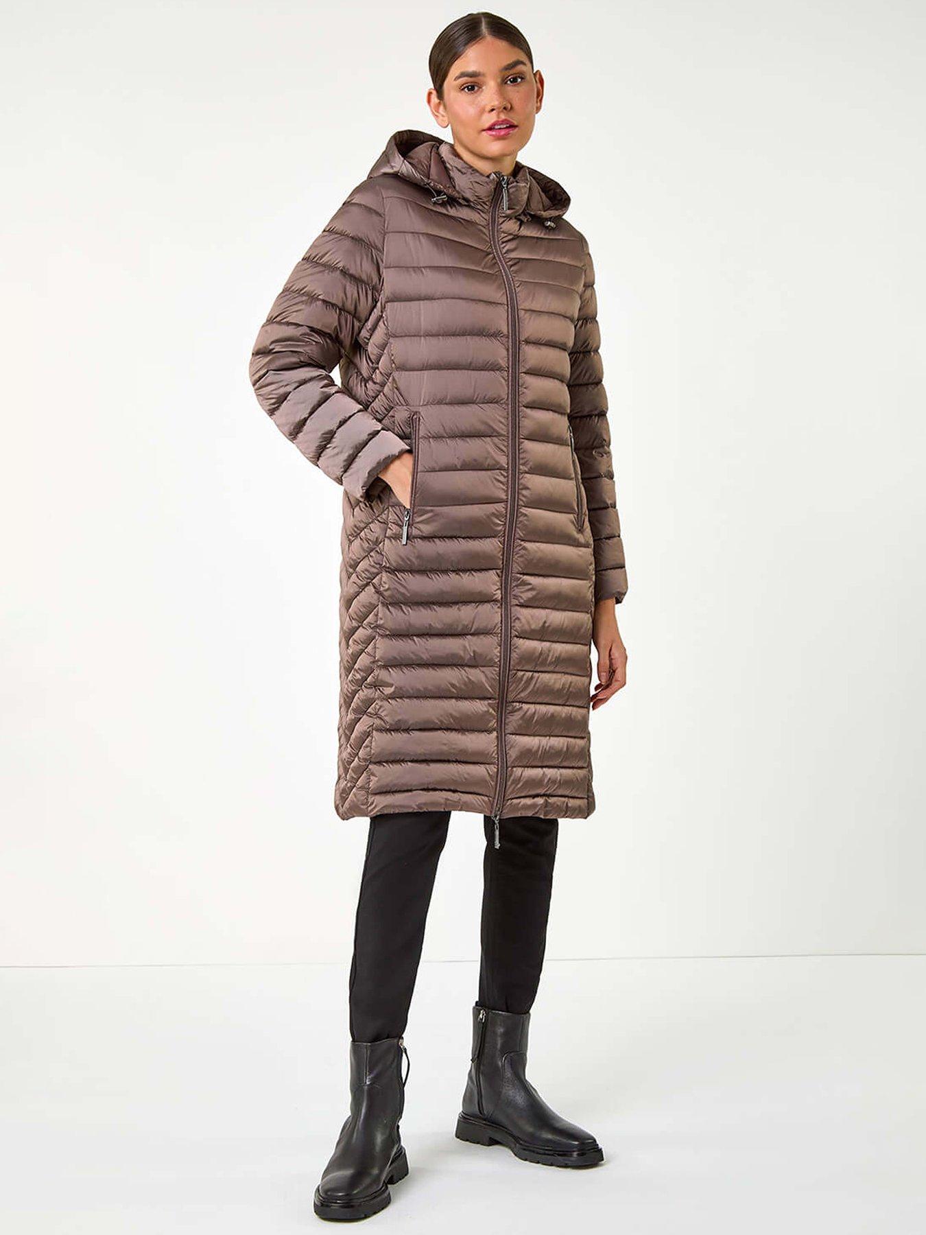  image of roman-longline-hooded-padded-coat-brown