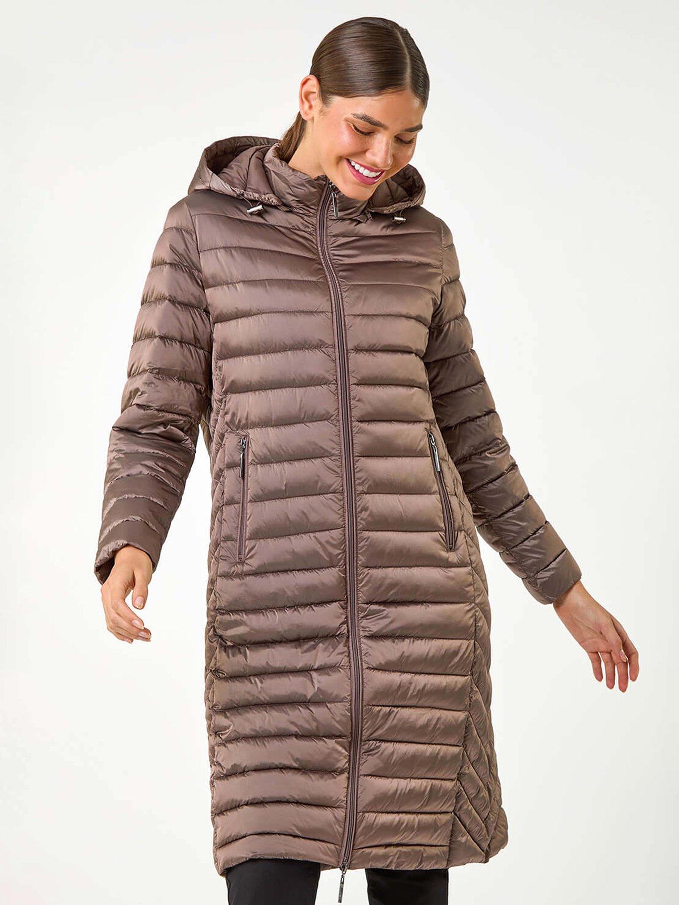  image of roman-longline-hooded-padded-coat-brown