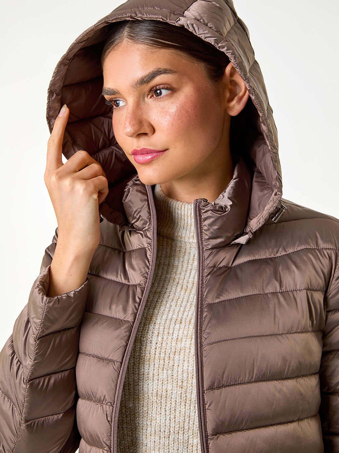  image of roman-longline-hooded-padded-coat-brown