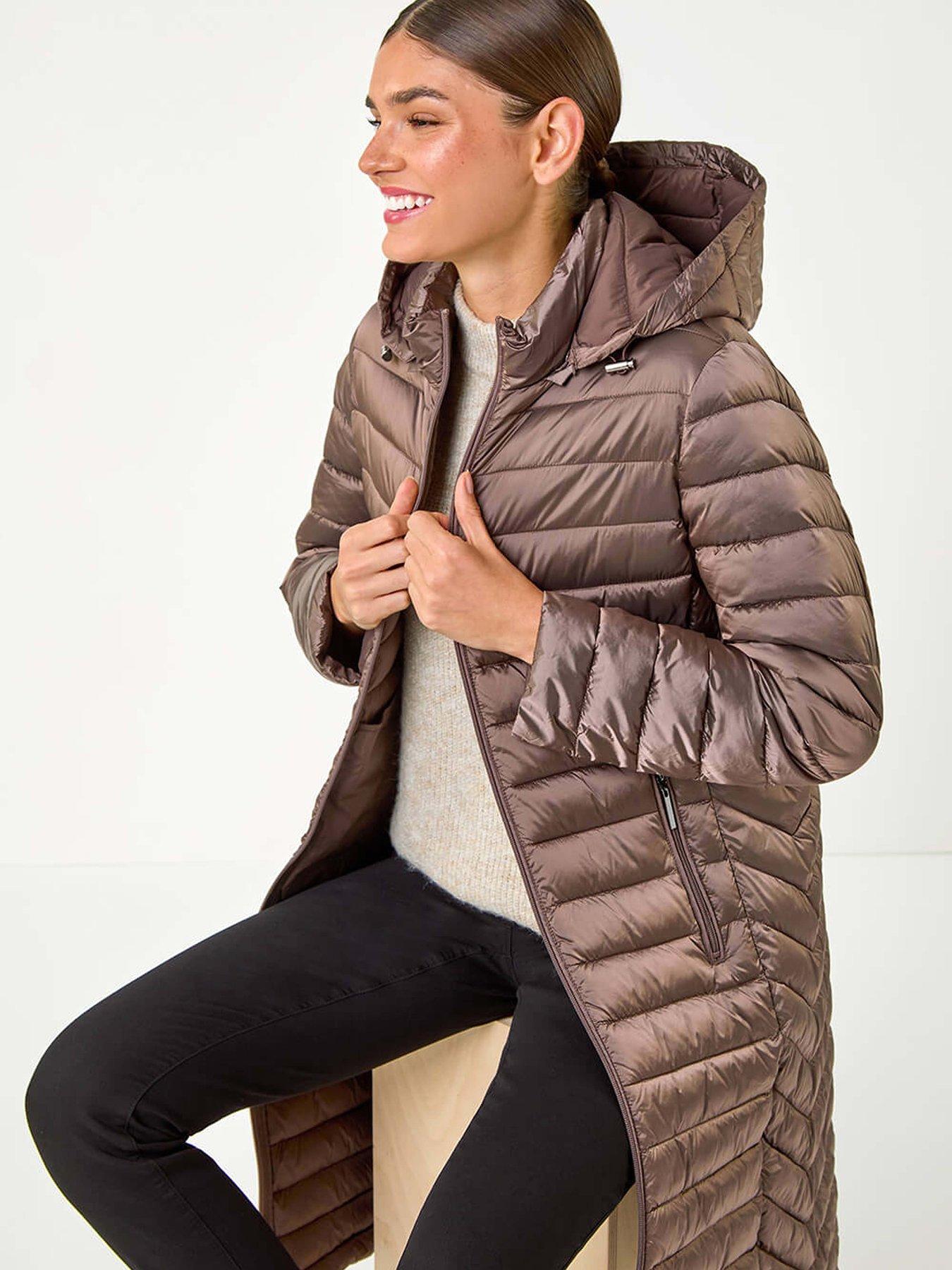  image of roman-longline-hooded-padded-coat-brown