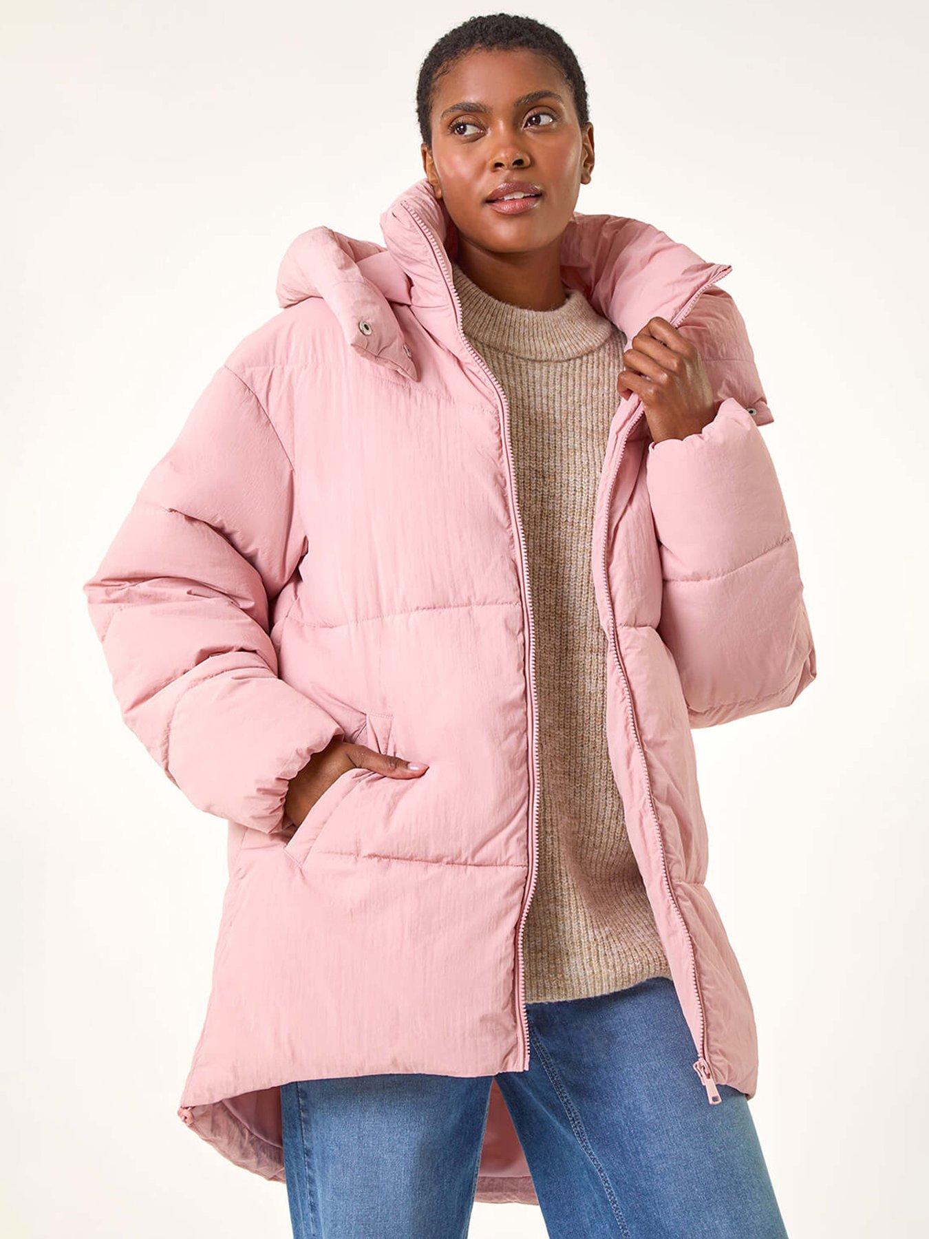 Roman Oversized Padded Hooded Coat - Pink