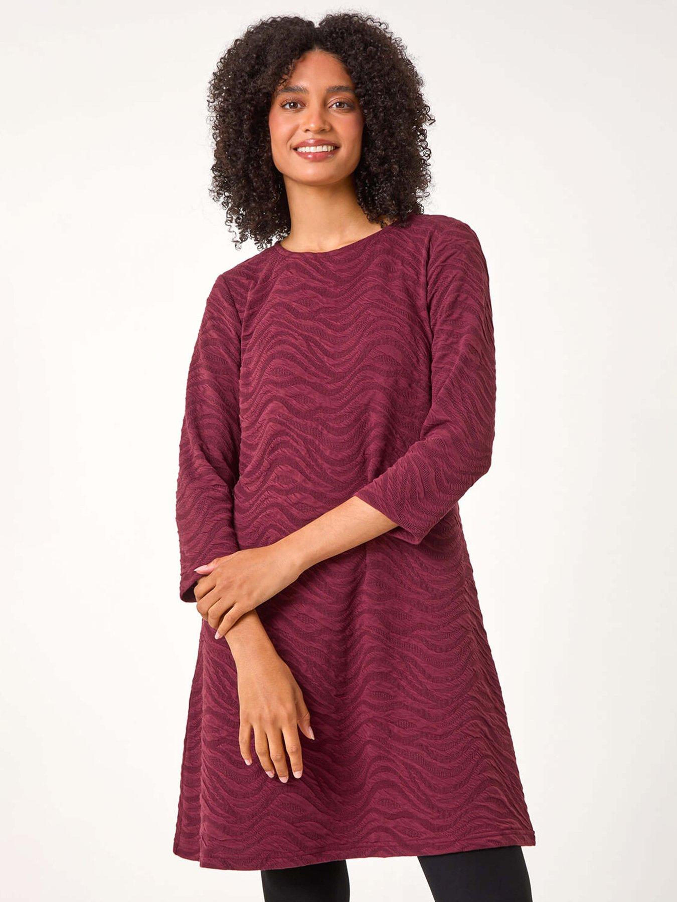 front image of roman-wave-textured-stretch-a-line-dress-red