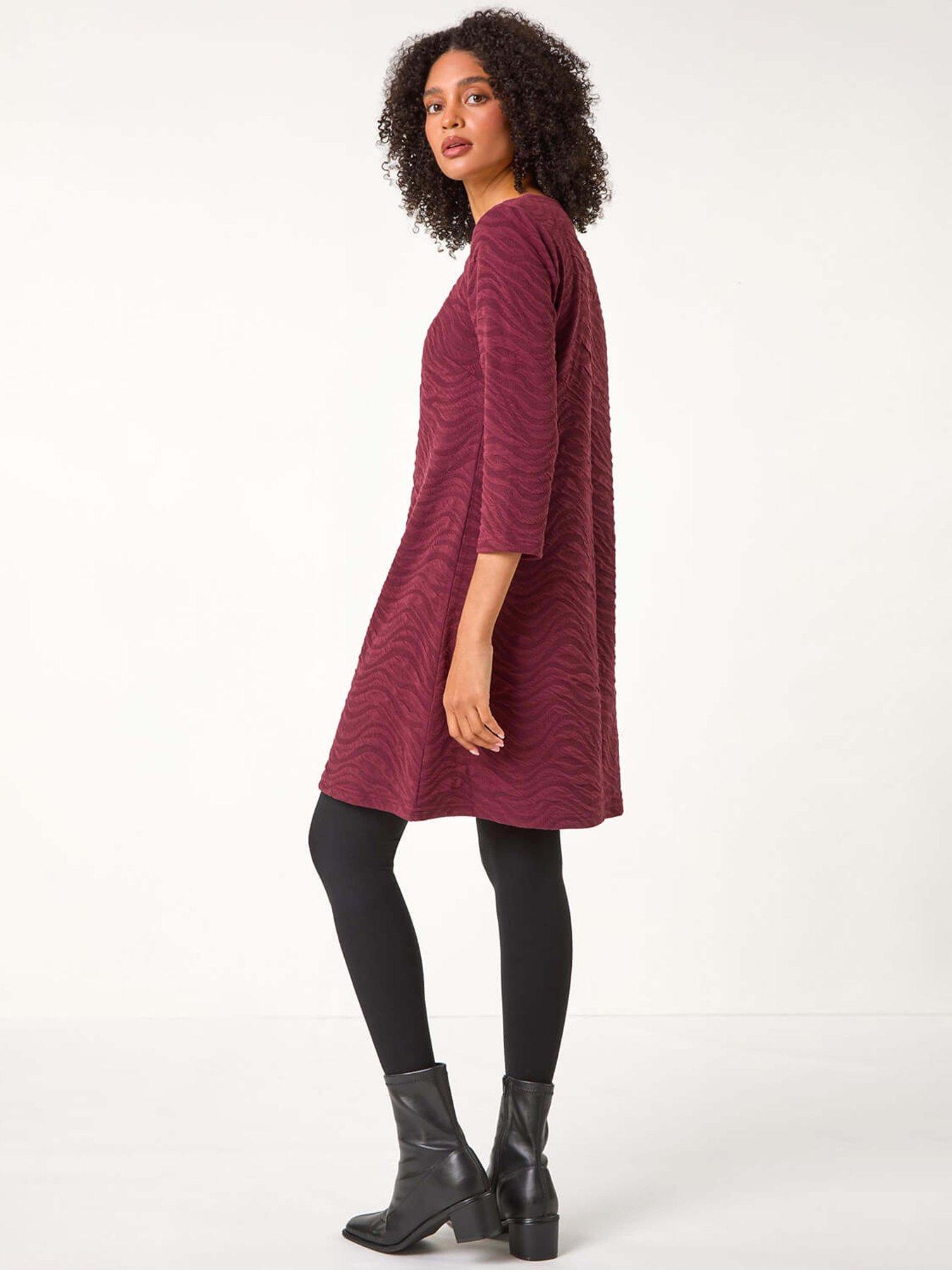 stillFront image of roman-wave-textured-stretch-a-line-dress-red