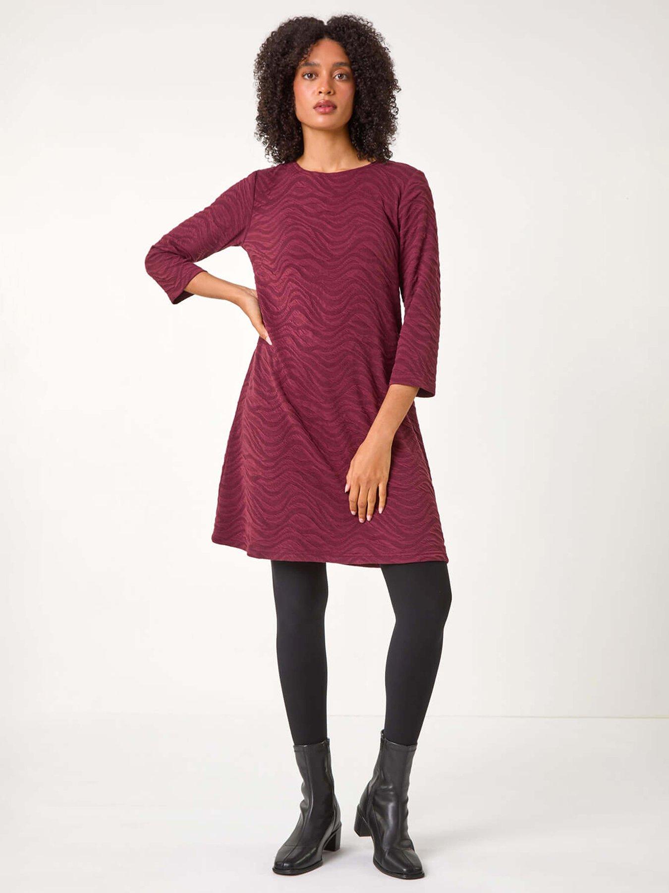  image of roman-wave-textured-stretch-a-line-dress-red