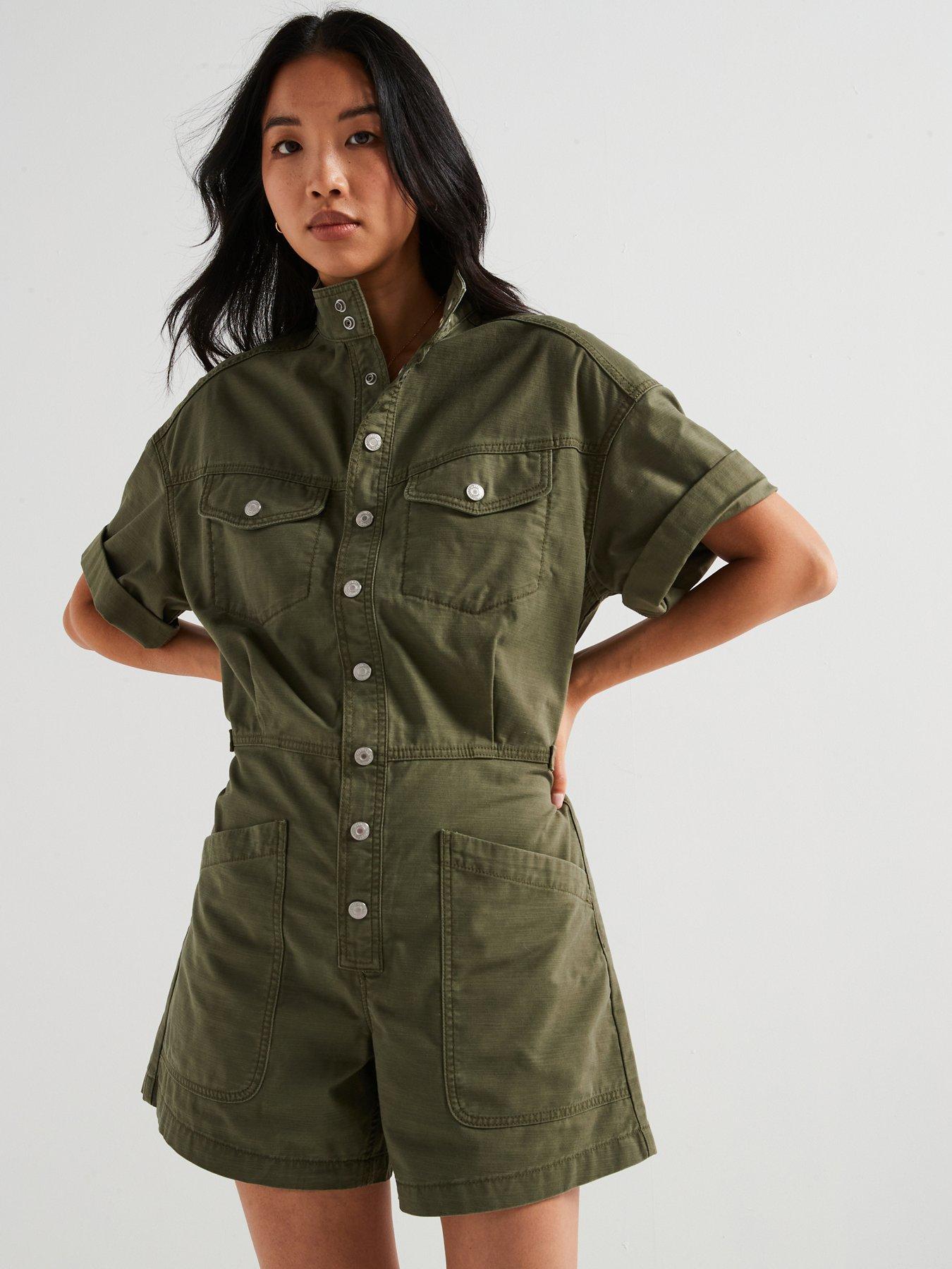Image 1 of 6 of Levi's Short-sleeve Surplus Romper - Olive Night