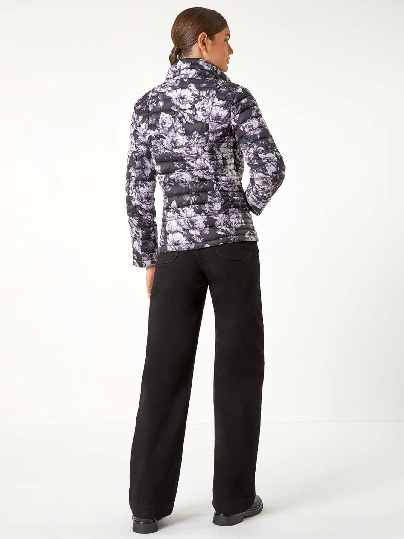  image of roman-floral-print-lightweight-quilted-coat-grey