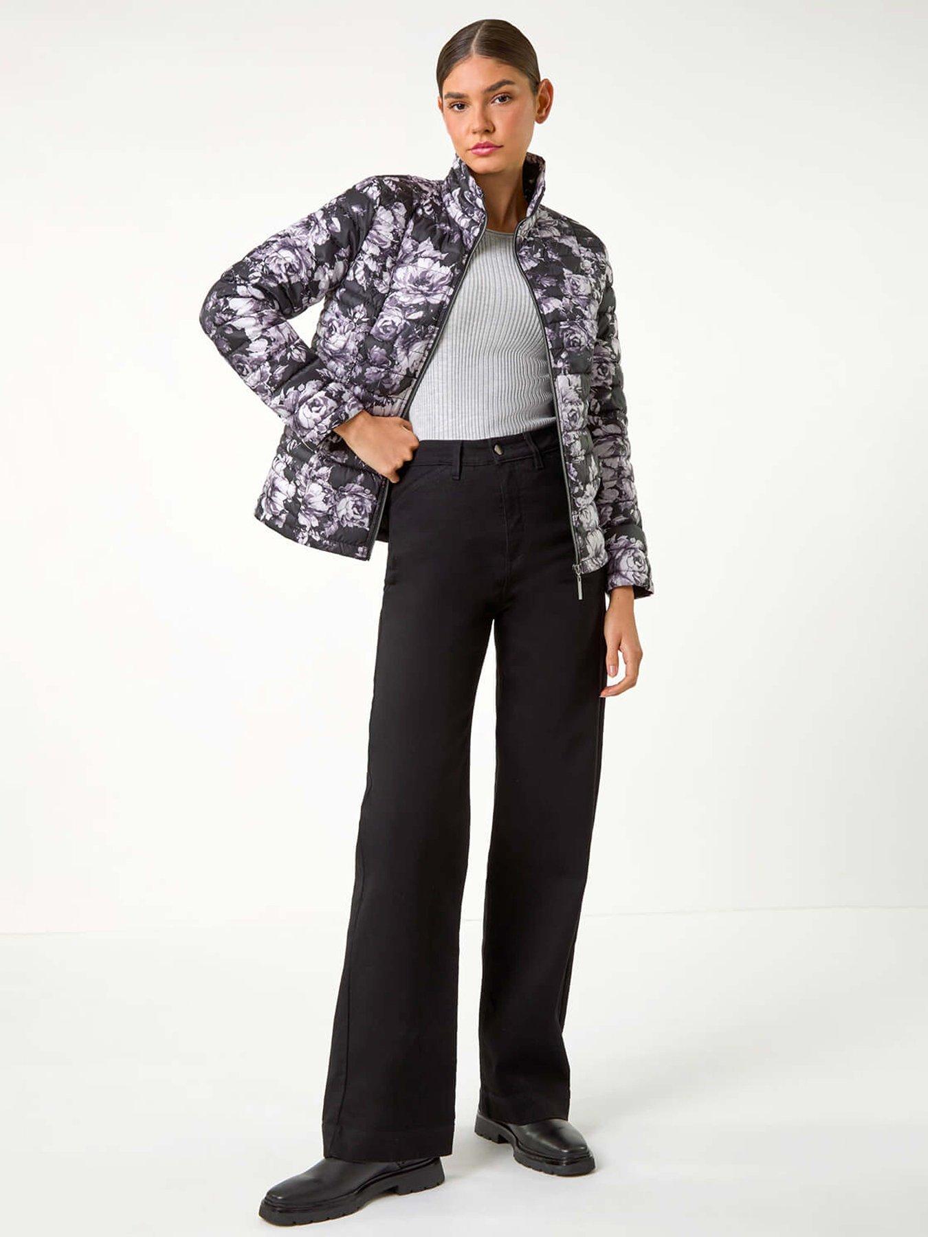  image of roman-floral-print-lightweight-quilted-coat-grey