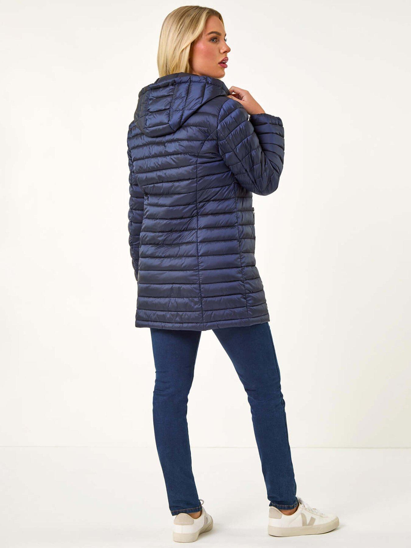 Image 2 of 5 of Roman Petite Metallic Finish Quilted Padded Coat - Navy
