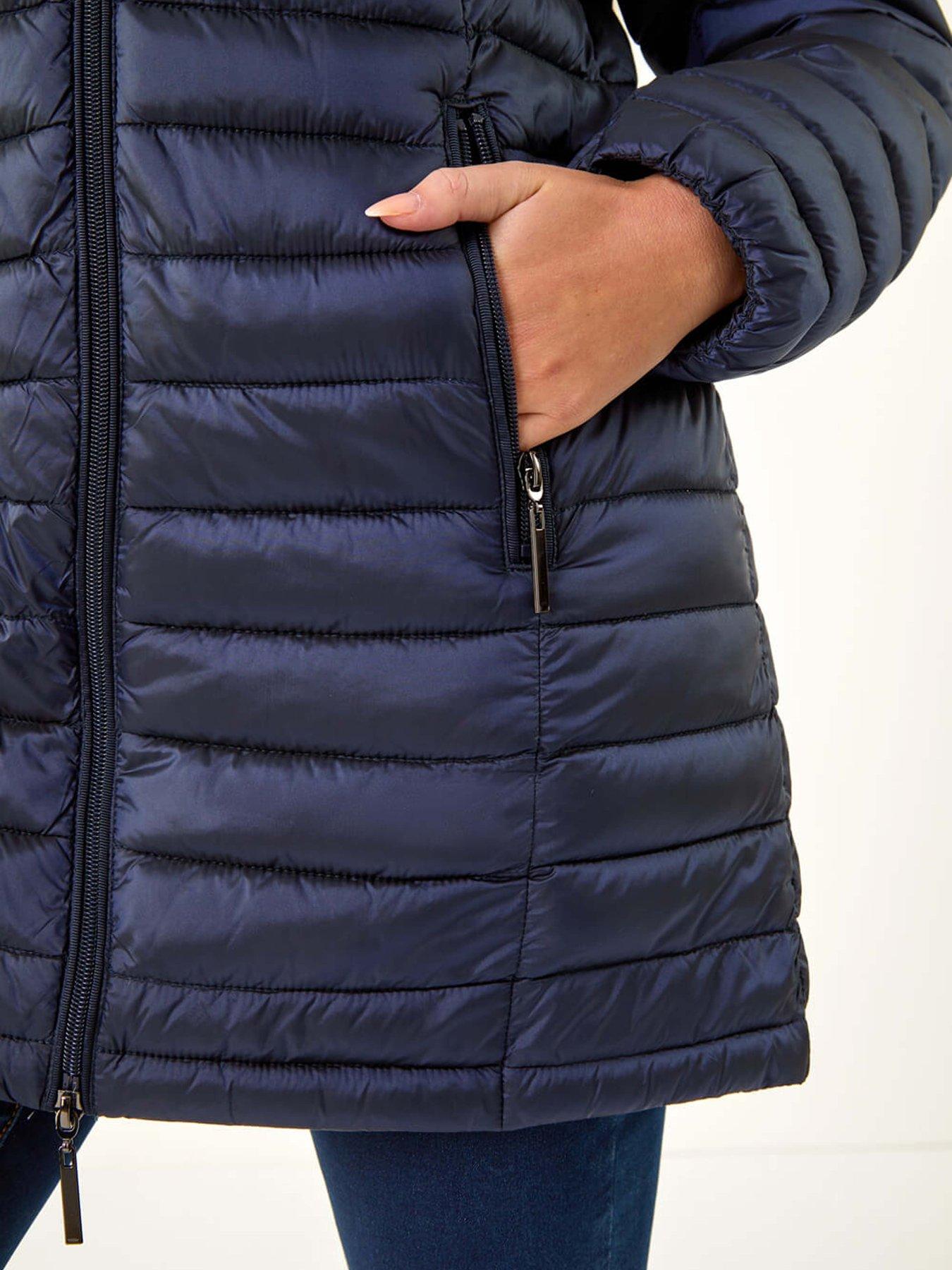 Image 4 of 5 of Roman Petite Metallic Finish Quilted Padded Coat - Navy