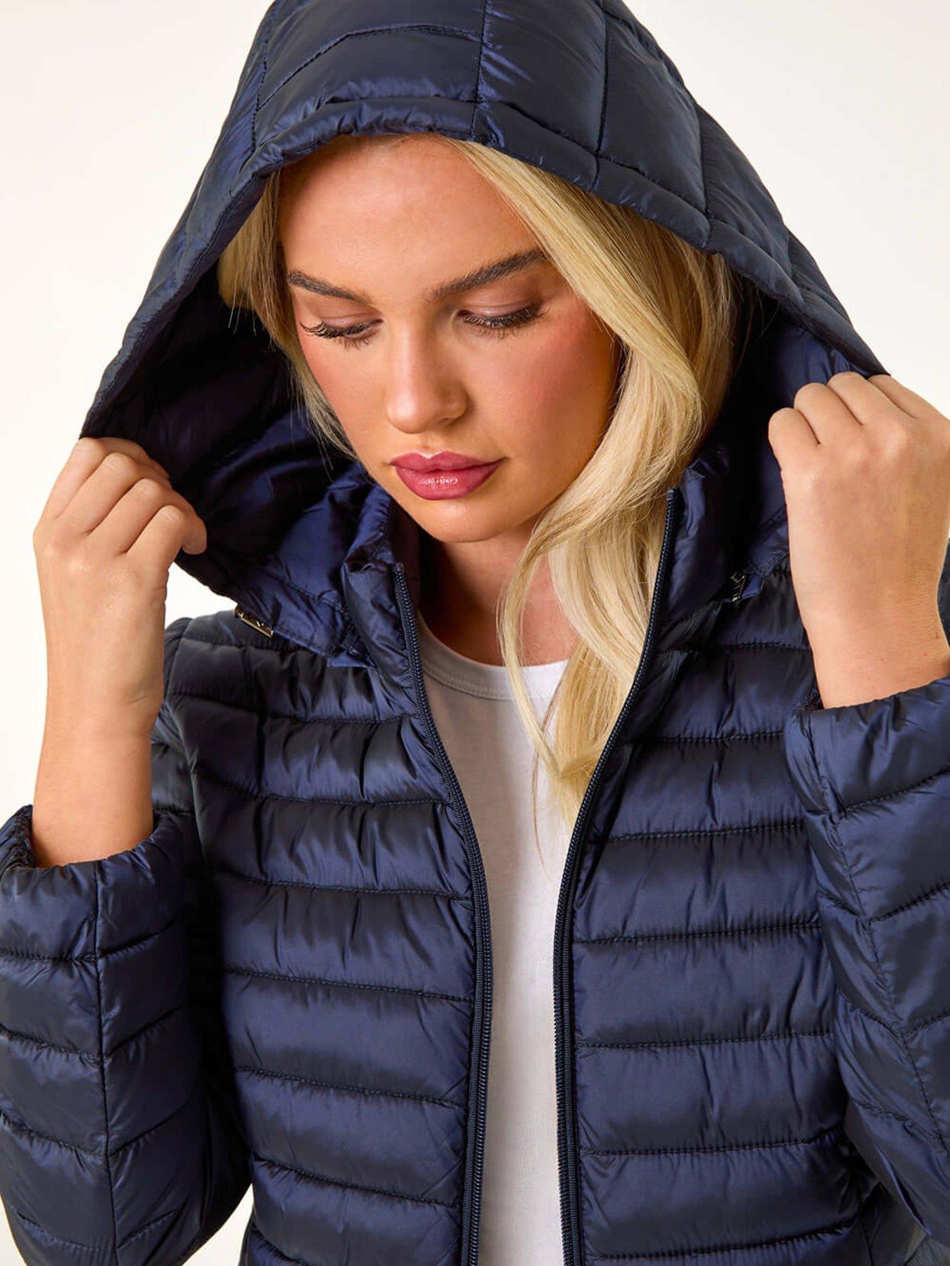 Image 5 of 5 of Roman Petite Metallic Finish Quilted Padded Coat - Navy
