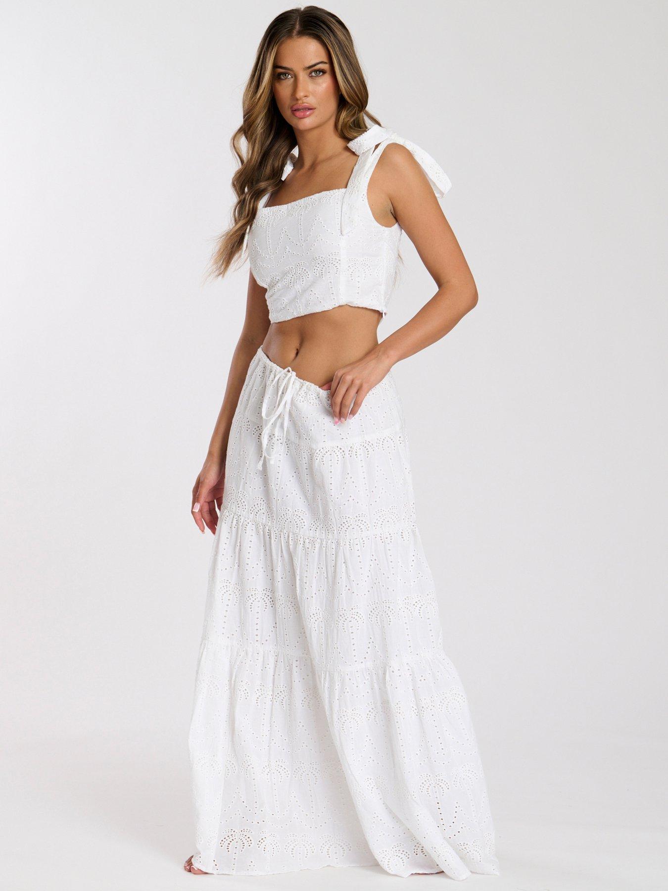 South Beach Broderie Tie Shoulder Top - White