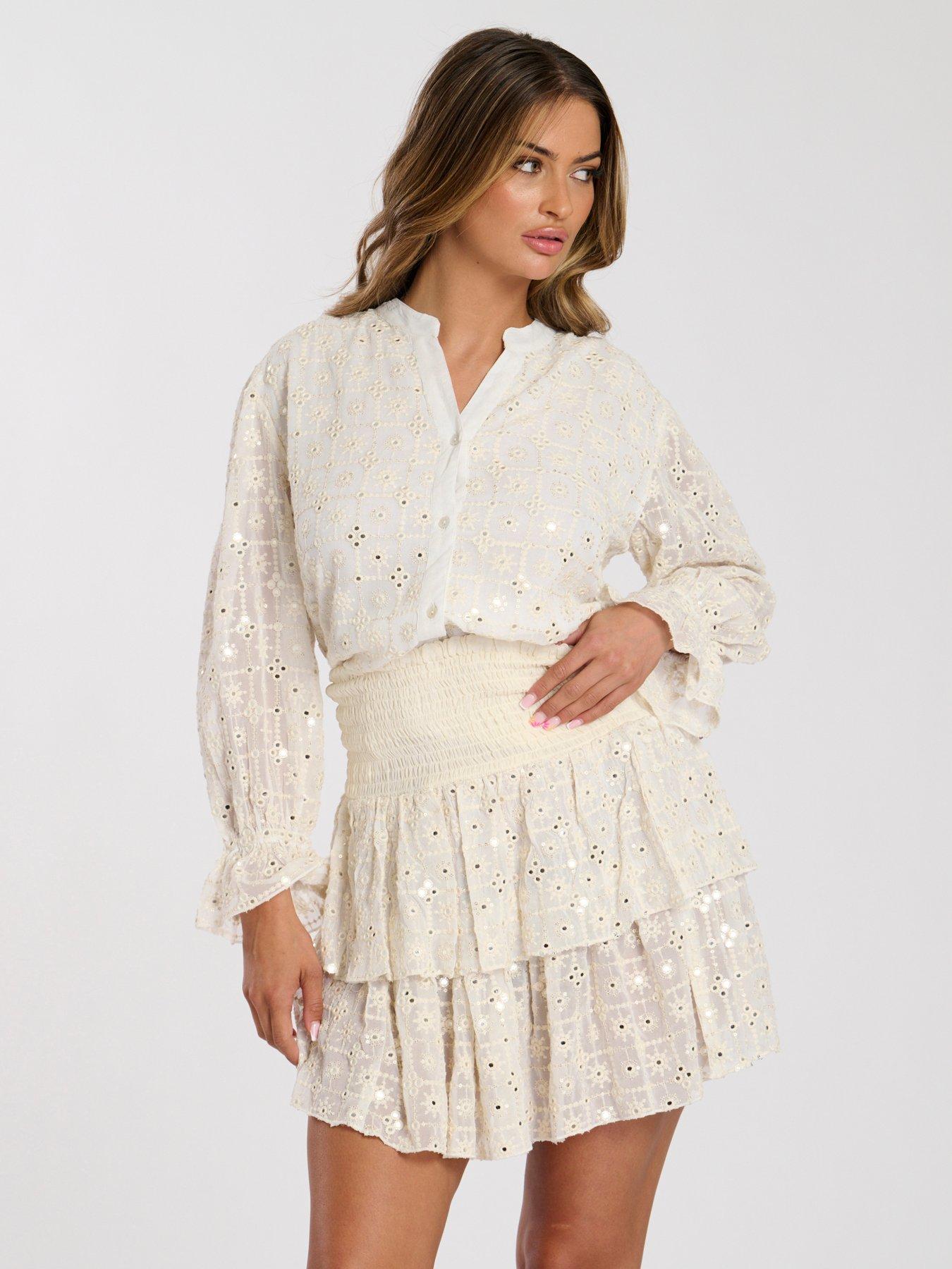  image of south-beach-mirror-detail-frill-mini-skirt-cream