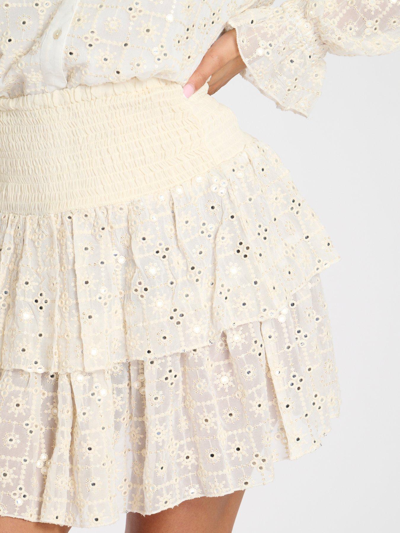  image of south-beach-mirror-detail-frill-mini-skirt-cream
