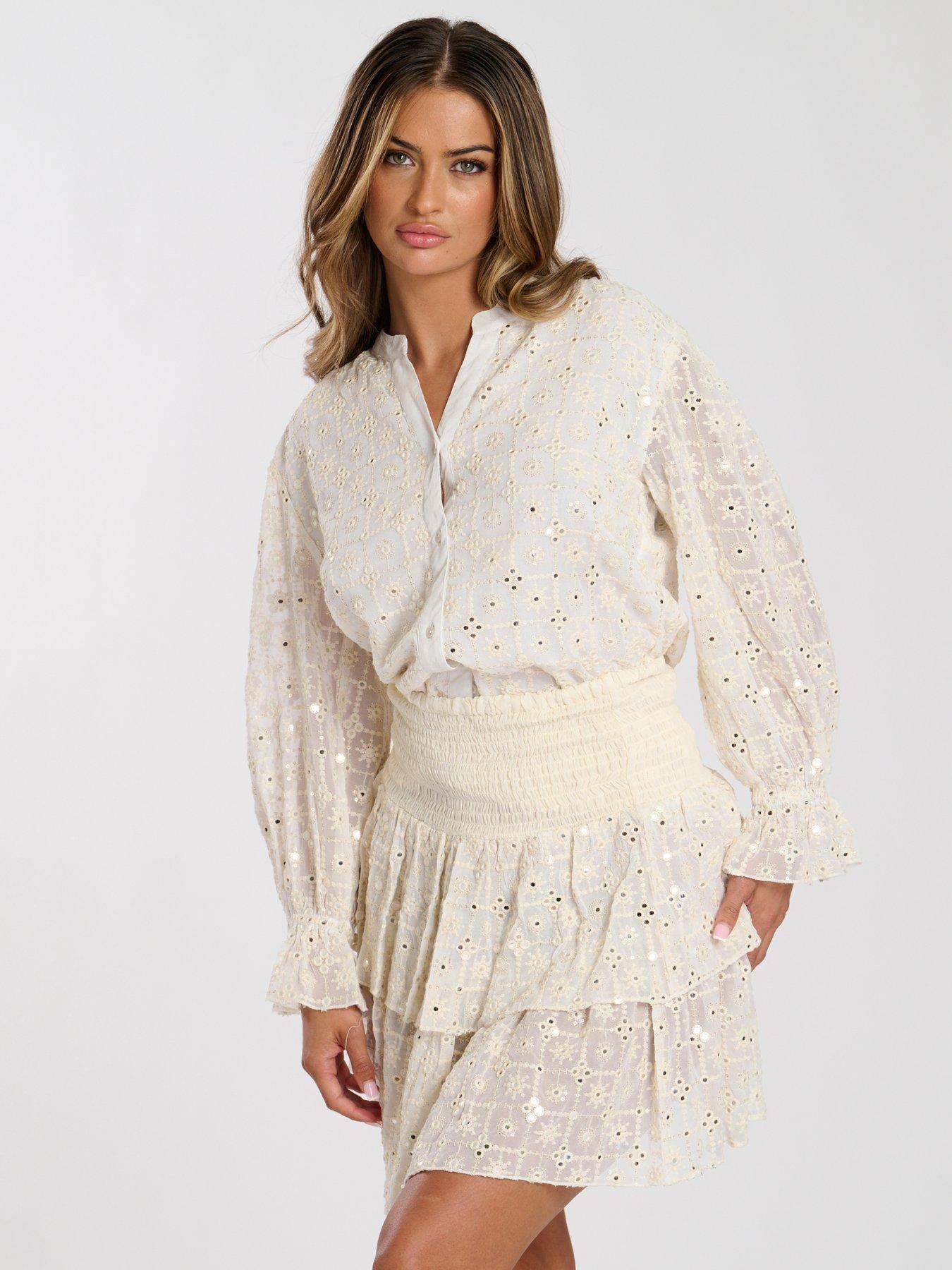  image of south-beach-mirror-detail-frill-mini-skirt-cream