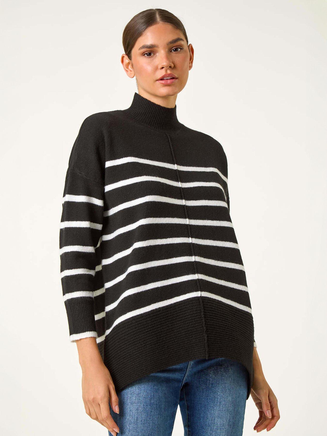 Roman Relaxed Stripe Soft Knit Jumper - Black
