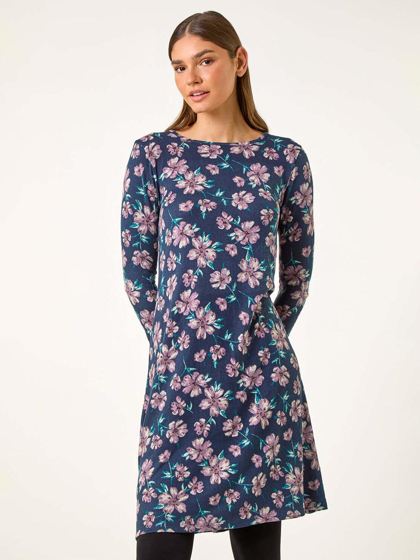 Roman Floral Shift Midi Dress - Navy