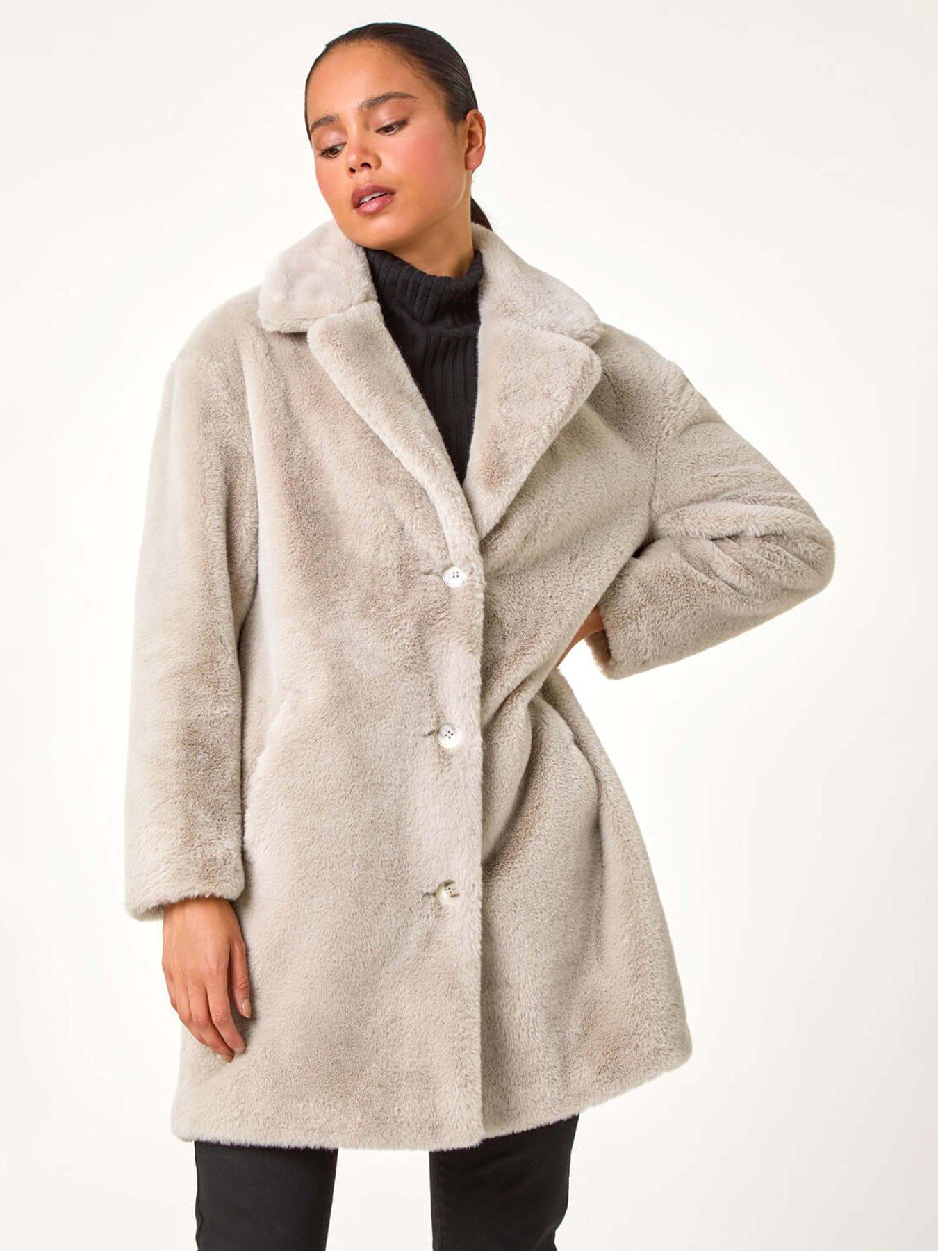 undefined Petite Longline Fur Coat - Grey
