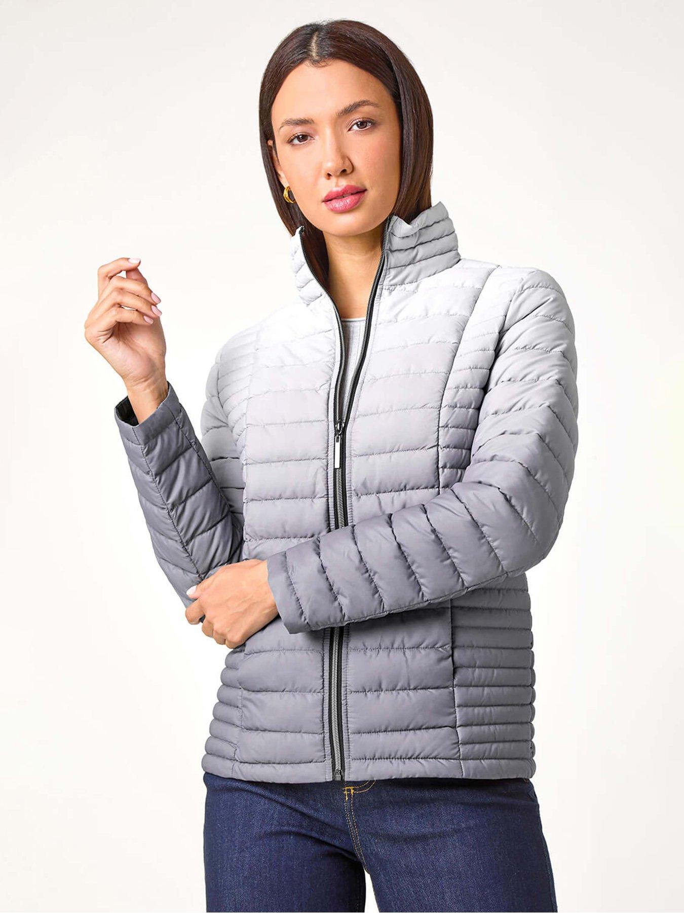 undefined Ombre Funnel Neck Padded Coat - Grey