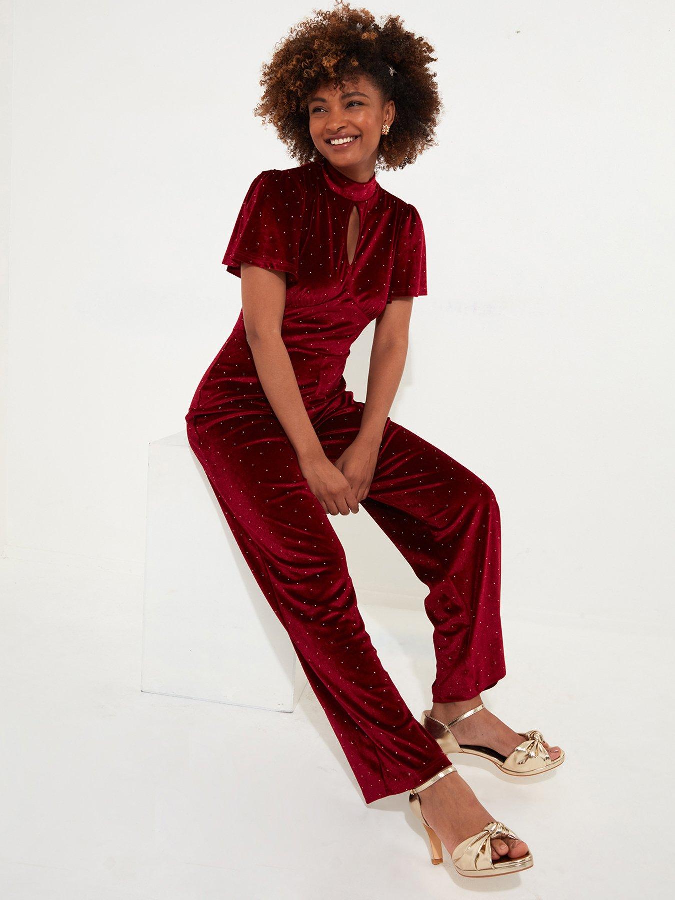 undefined Velour Jumpsuit - Berry