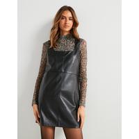 Mango Leather-Effect Pinafore Dress - Black | Littlewoods Mango Leather-Effect Pinafore Dress - Black | Littlewoods
