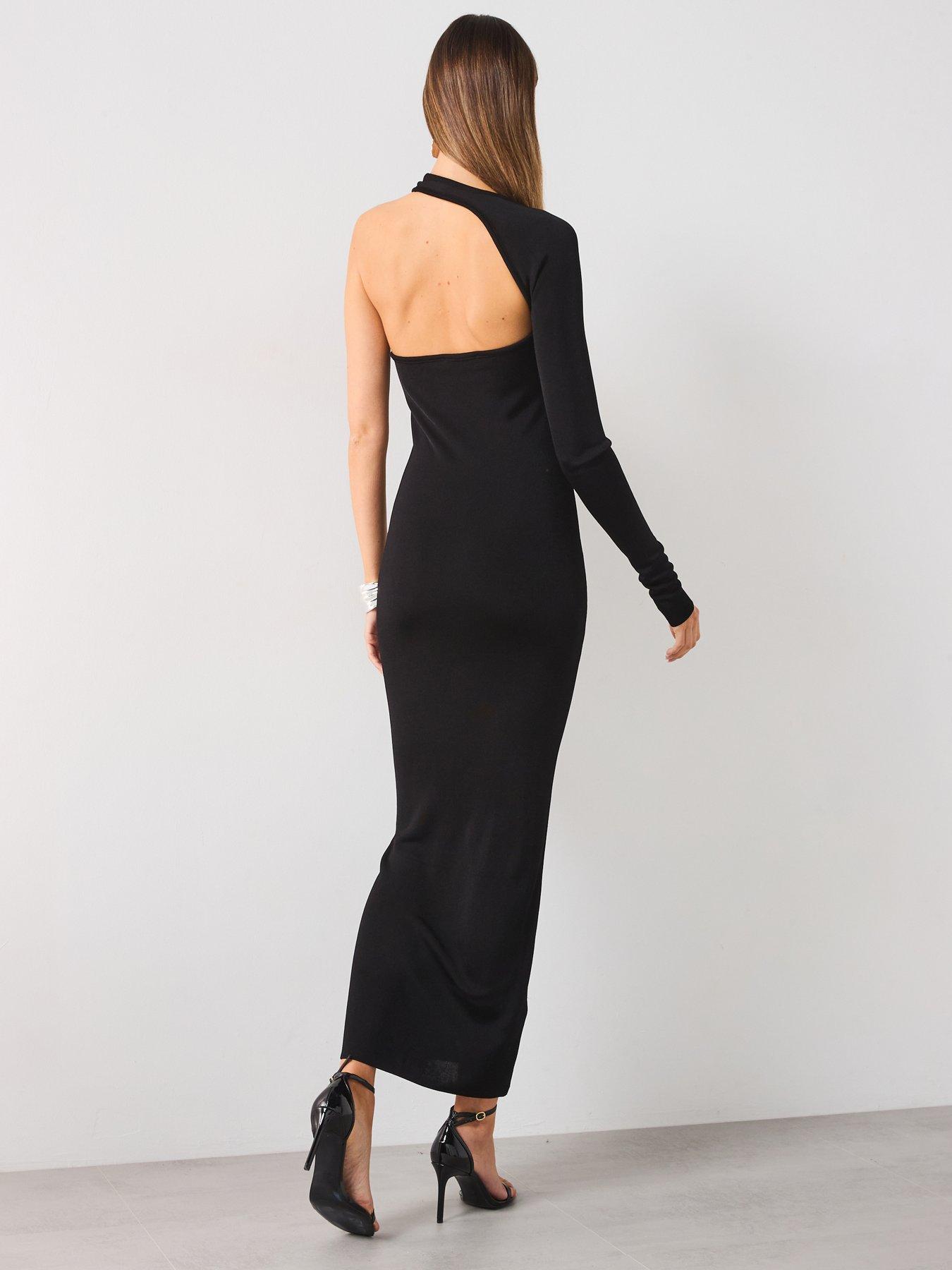 Image 2 of 6 of Mango Asymmetrical Knitted Dress - Black