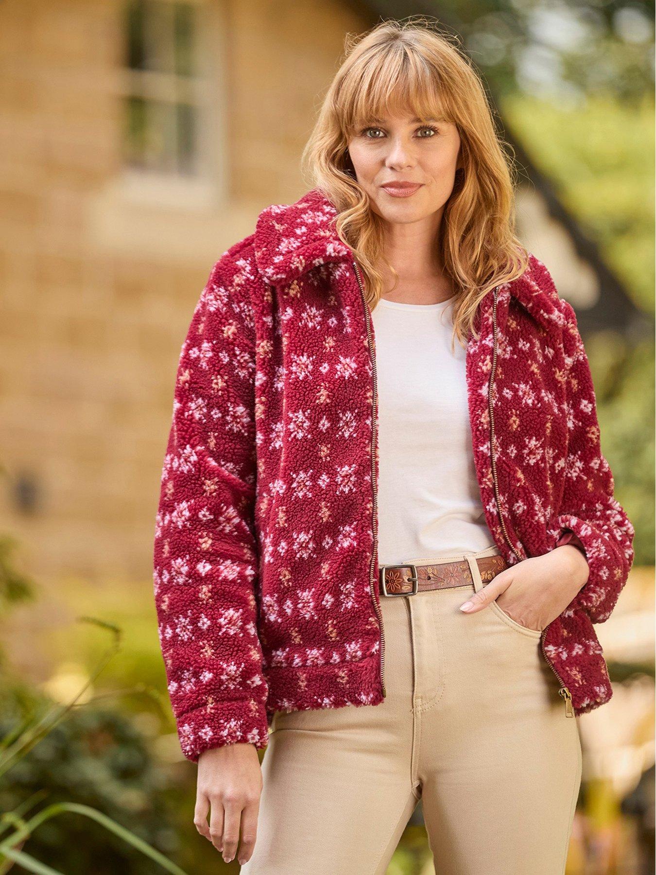 undefined Patterned Fleece Jacket - Dark Red