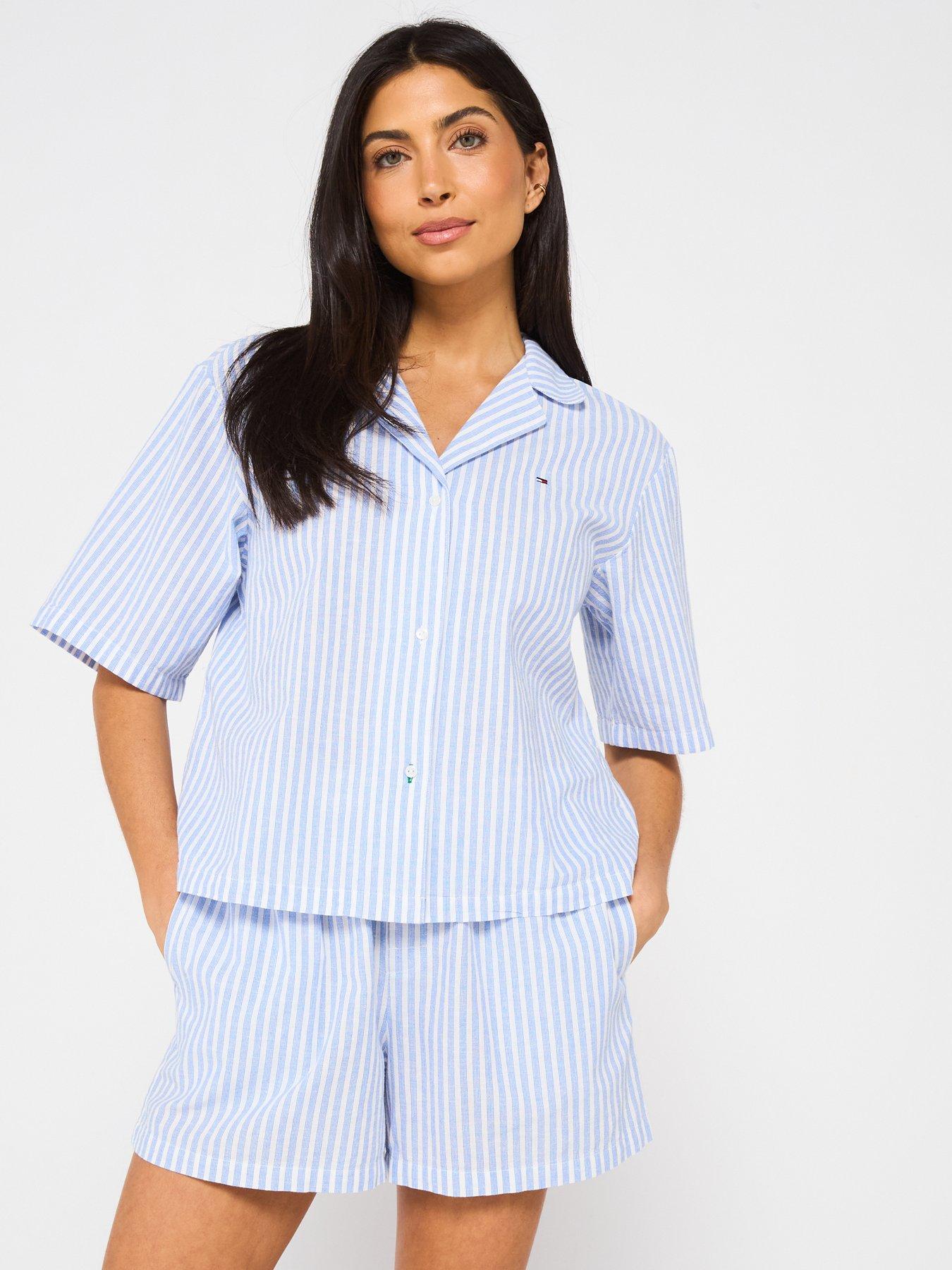 tommy-hilfiger-essentials-linen-short-pyjama-set-blue