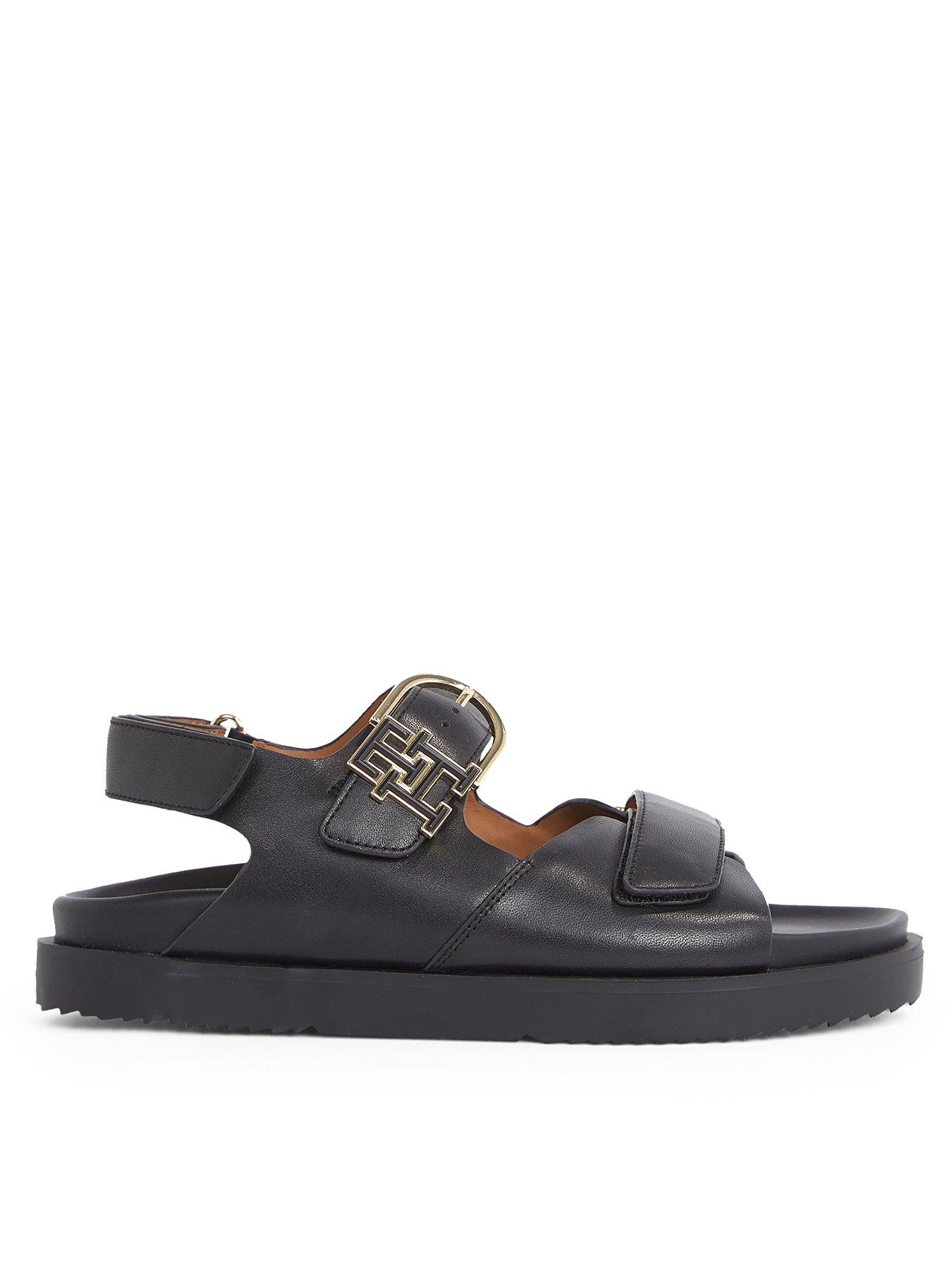 Tommy Hilfiger Leather Emblem Logo Sporty Sandal Black Littlewoods