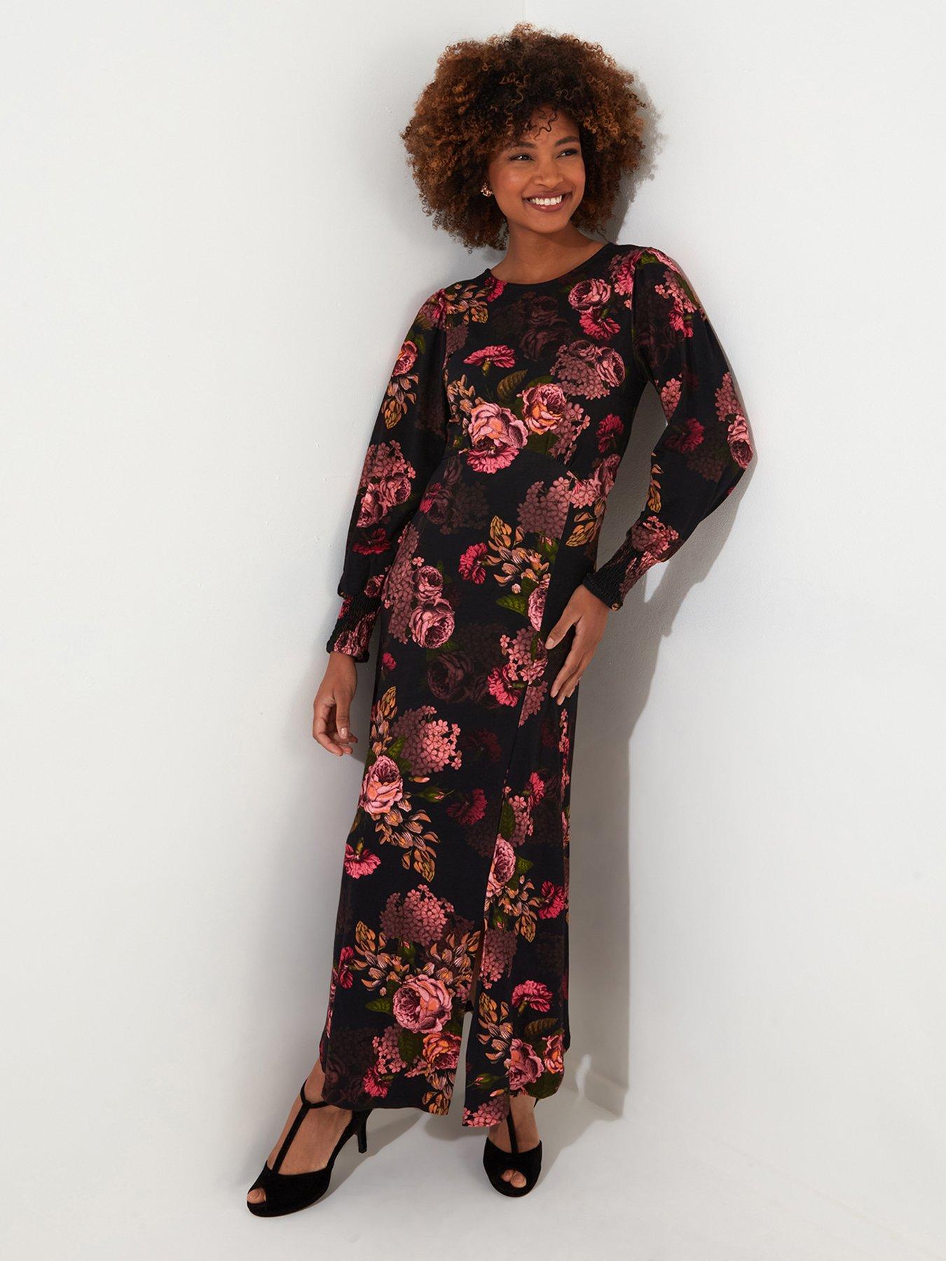 undefined Dramatic Florals Jersey Dress - Black
