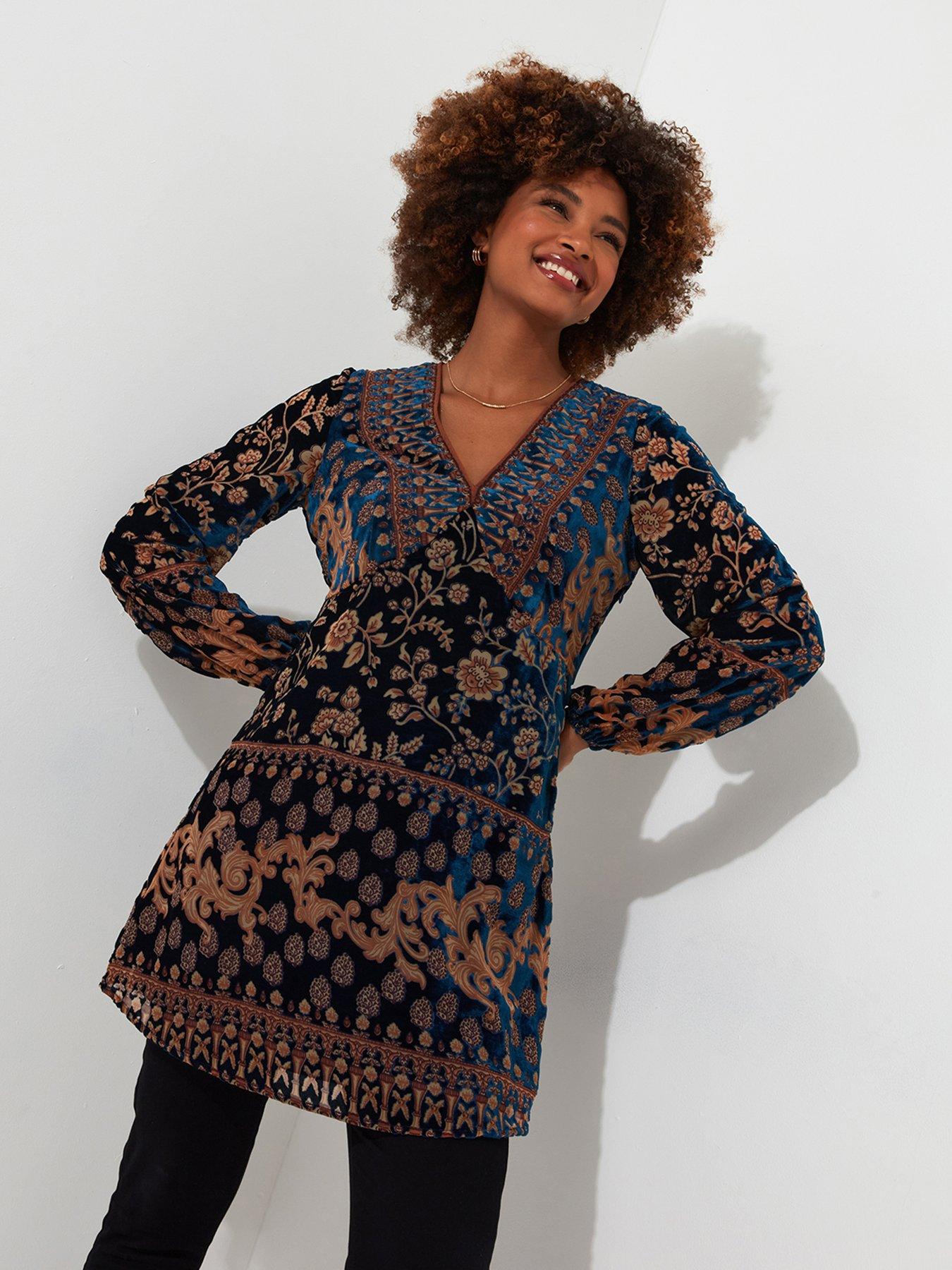 undefined Contrast Print Tunic - Teal - Blue