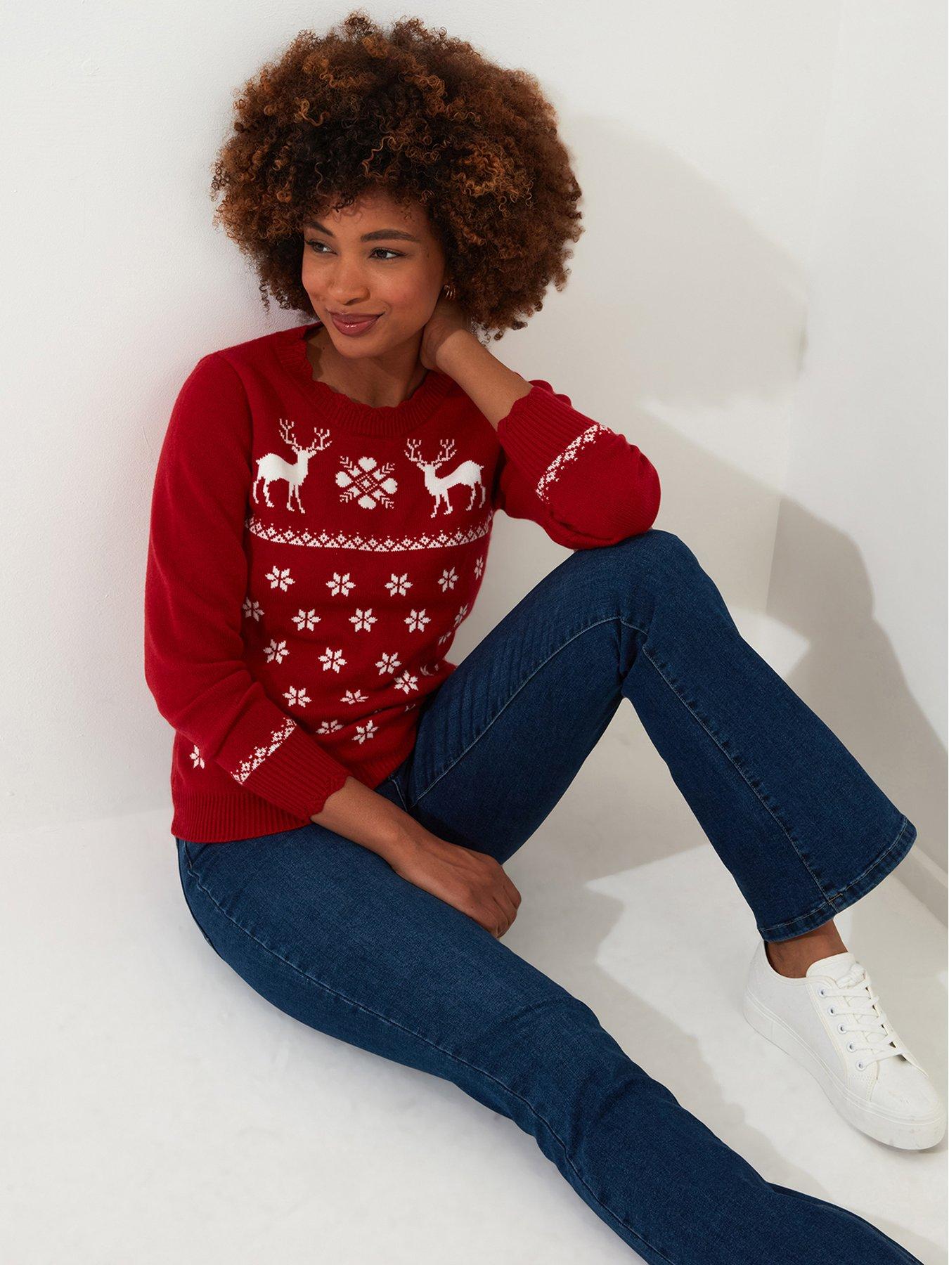  image of joe-browns-retro-reindeer-jumper-red