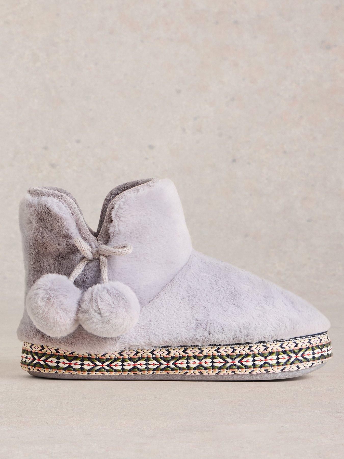  image of white-stuff-faux-fur-bootie-slipper-grey
