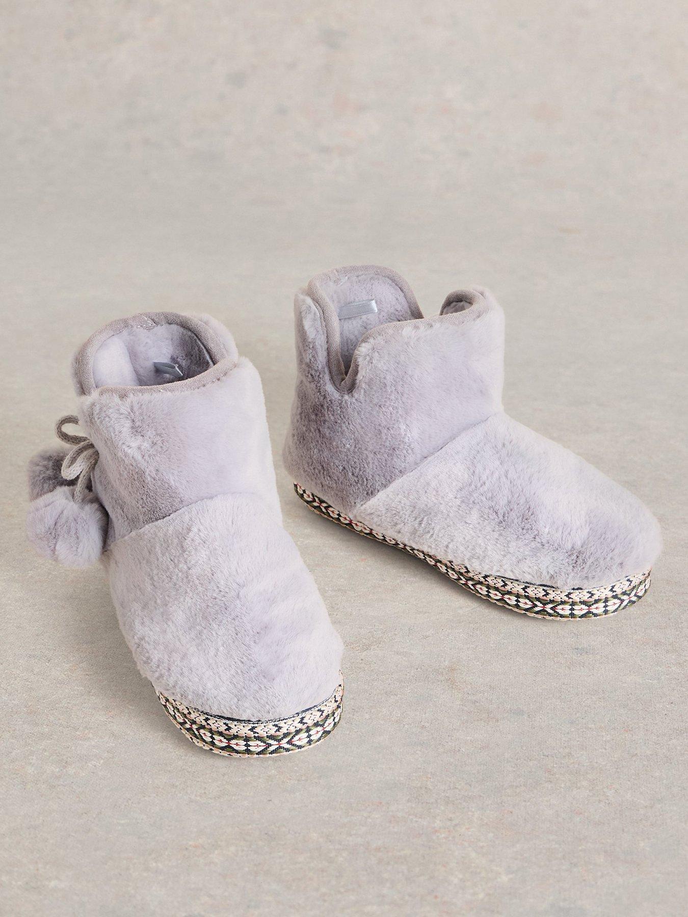  image of white-stuff-faux-fur-bootie-slipper-grey