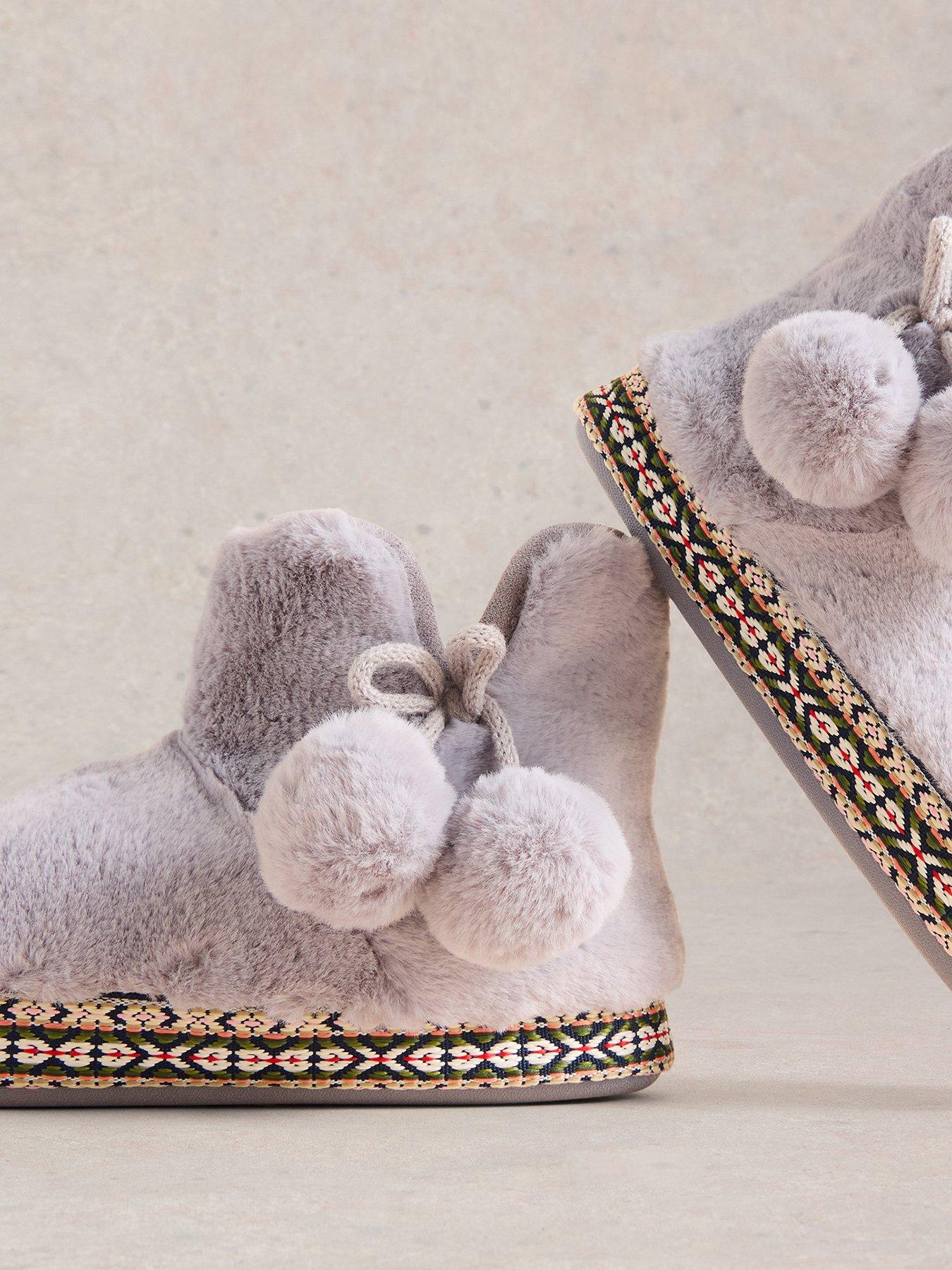  image of white-stuff-faux-fur-bootie-slipper-grey