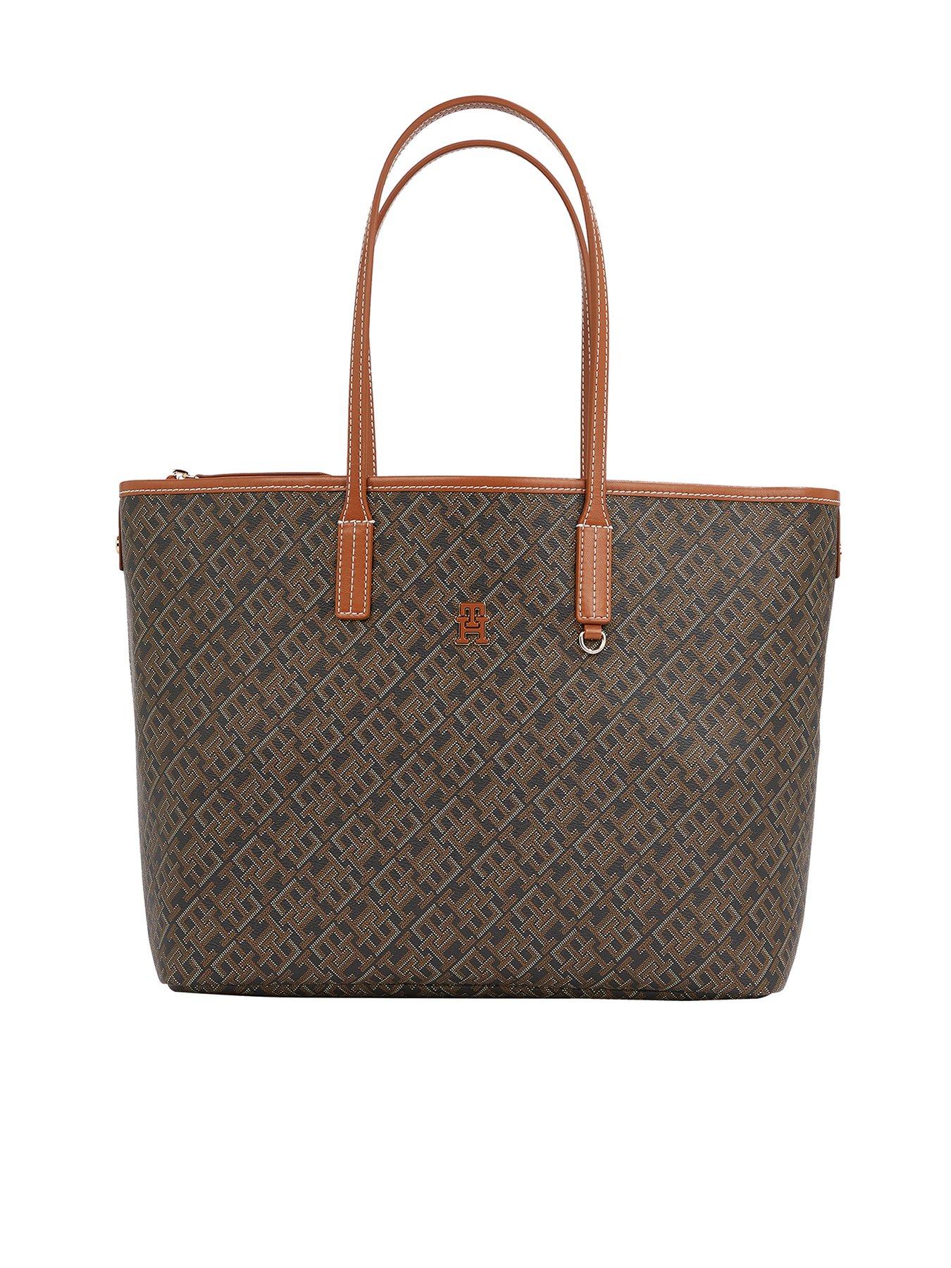 Tommy Hilfiger Monogram Logo Leather Tote Bag - Black