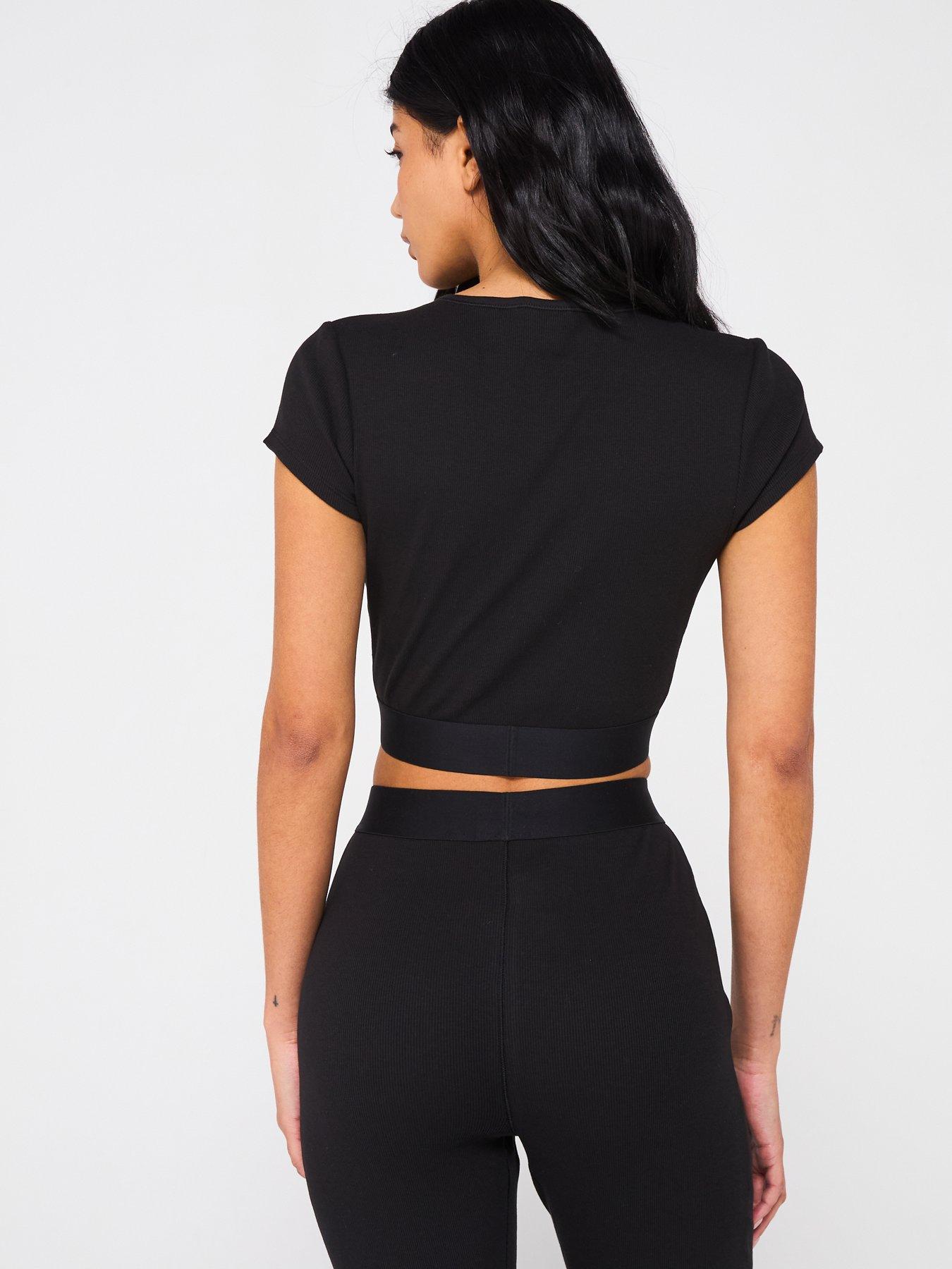  image of calvin-klein-cotton-stretch-ribbed-crop-t-shirt-black